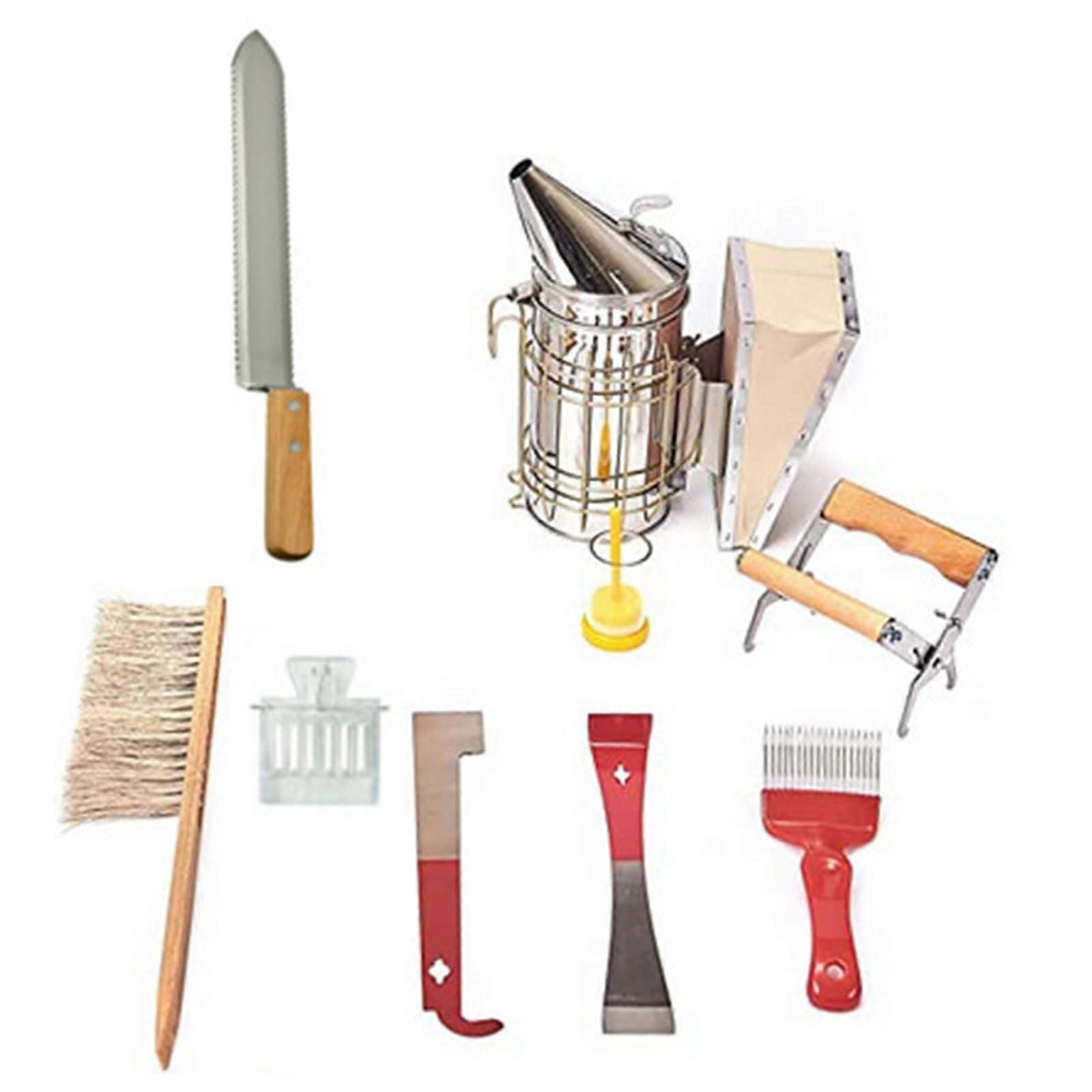 Beehive tool for beekeepers, stainless steel frame lifter and scraper, beehives, frames, handle holder, lifting hooks, 9 pieces