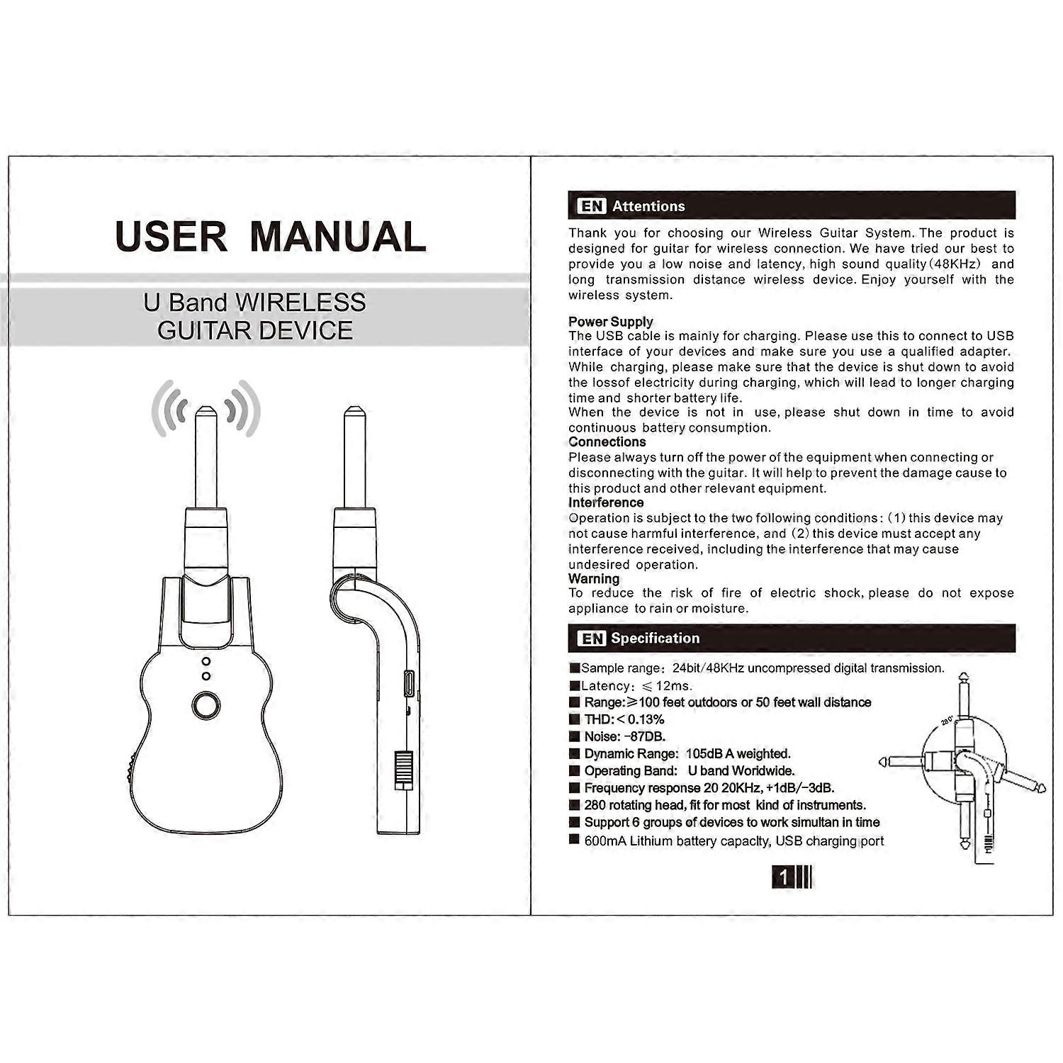 UHF Wireless o Transmitter Receiver System USB Rechargeable Pick Up for Electric Guitar Bass Musical Instrument Accessory
