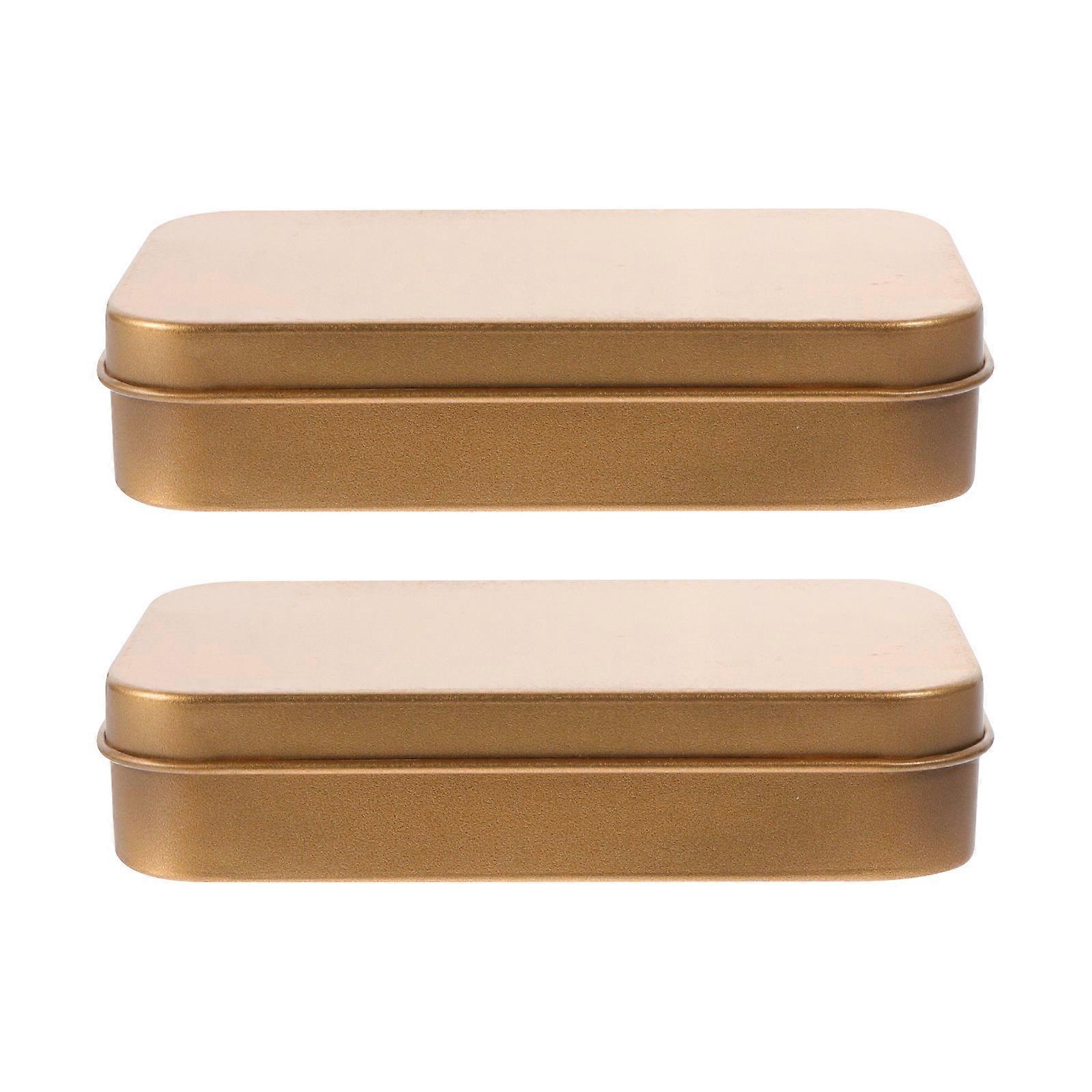 Mini Rectangular Iron Tin Box Loose-Leaf Tea Pills Home Organization Golden 9.5X6.2cm 2Pcs