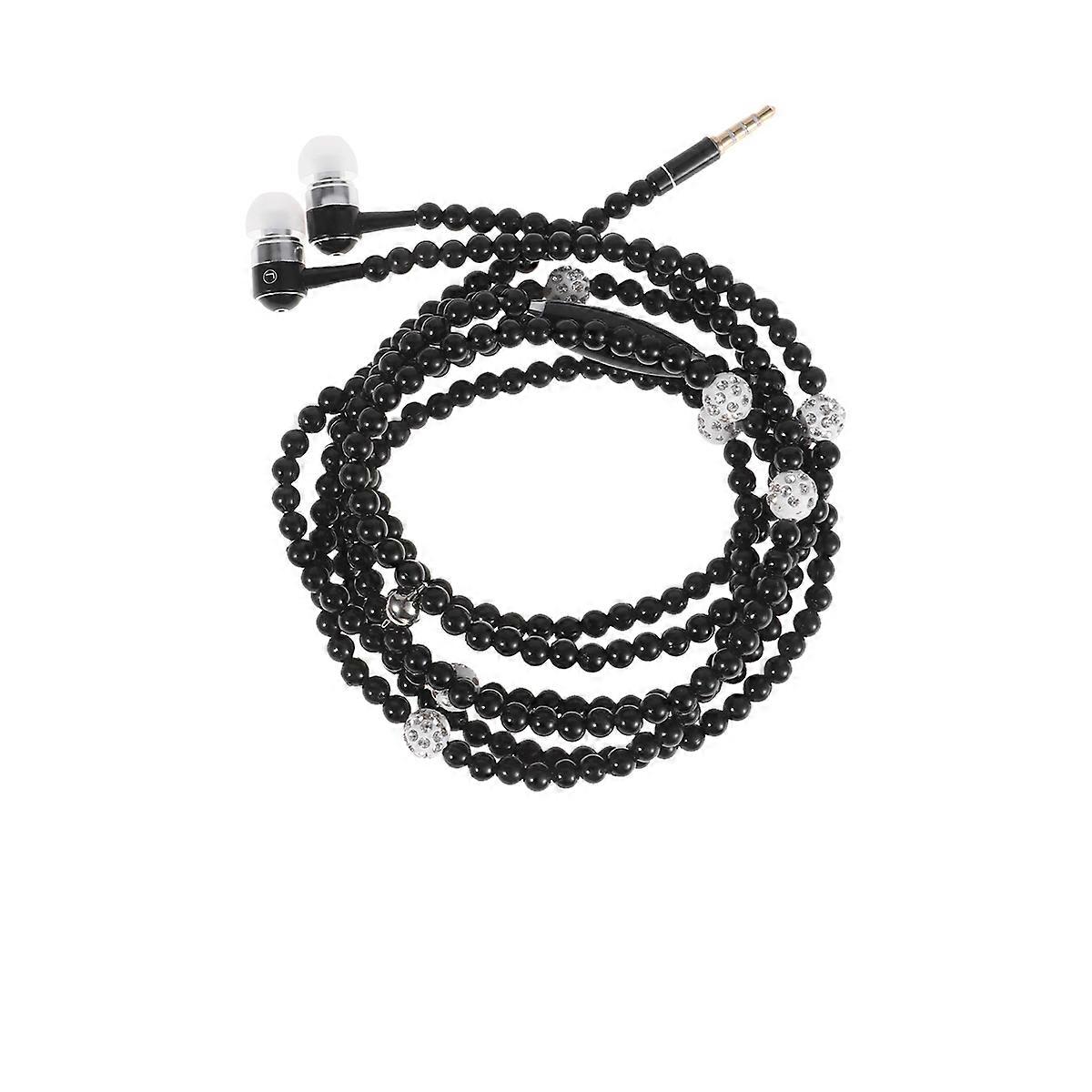 Earphone Wired Microphone Pearl Chain Design In-Line Remote Noise Isolation Black 1Pack