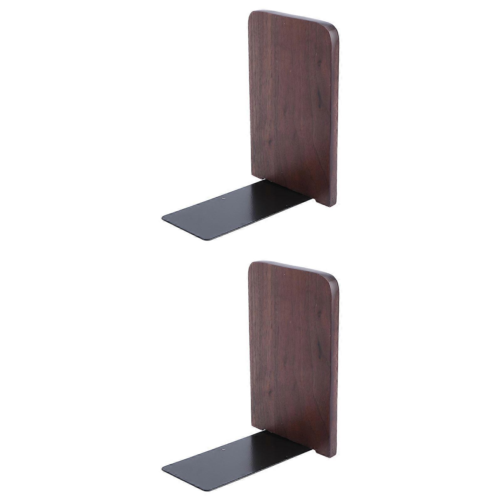 2pcs Multi Functional Black Walnut Creative Thickening Solid Bookends Book Organiser for Home Office