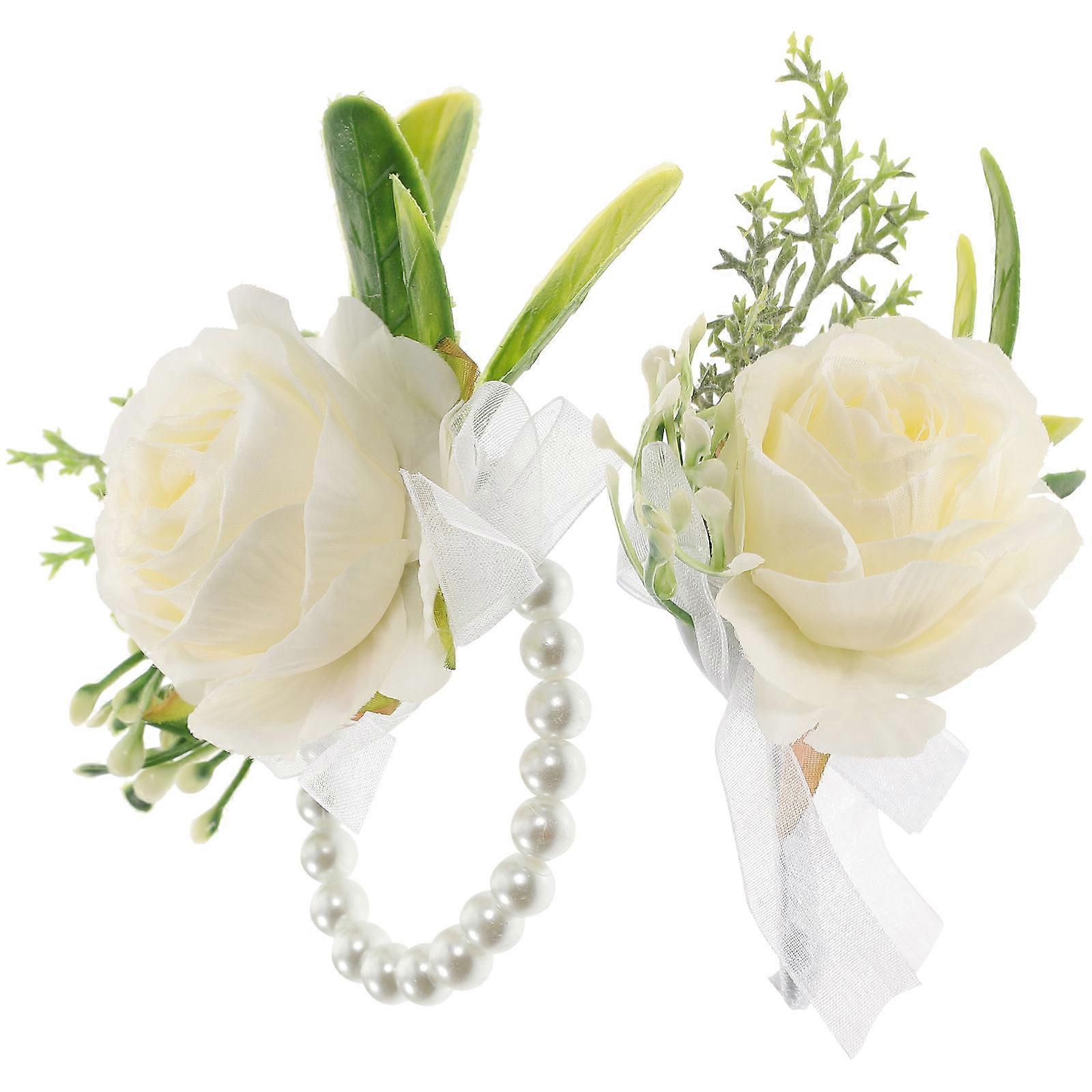 Bridesmaid Corsage Wristlet Round Imitation Flower Wedding Accessory Assorted Color 1Set