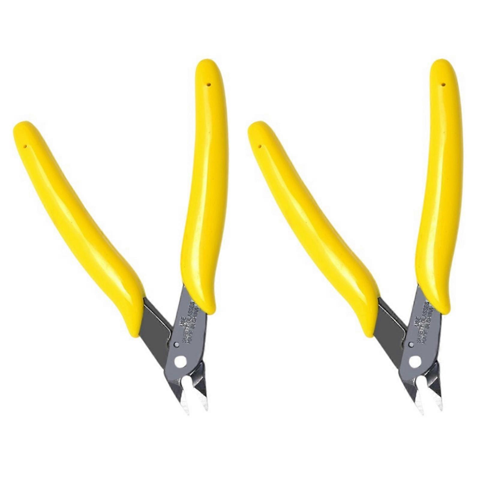 Double Set Small 5" Plastic Handle Nippers with Nonslip Design Diagonal Pliers for Electronics and Hobby Projects  Yellow