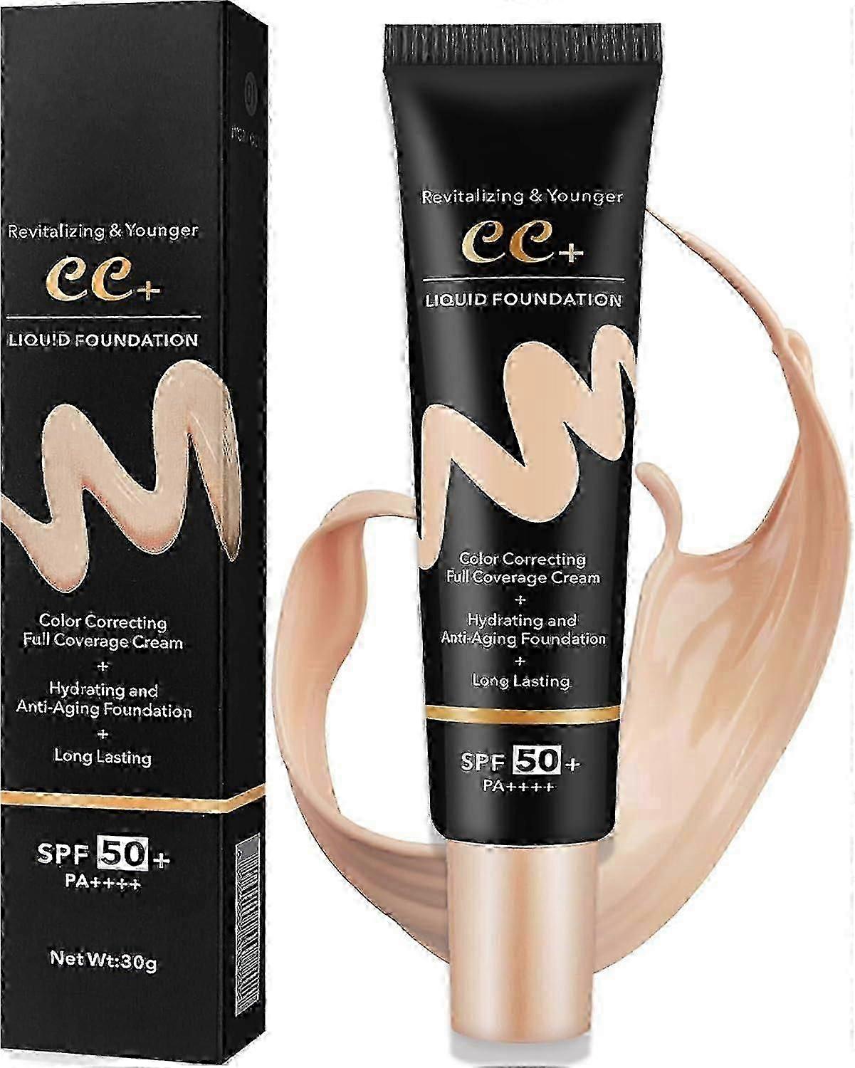 Hydrating CC Cream with SPF 50+ PA++++,Waterproof Flawless Concealer Full Coverage BB Cream for All Skin Types,Long Lasting Moisturizing