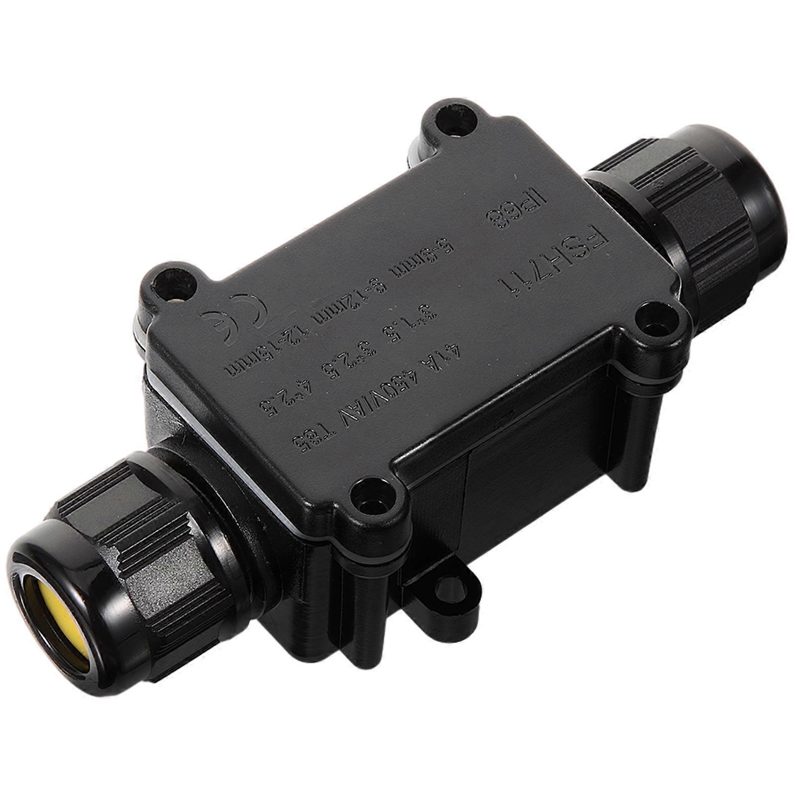 Weatherproof Outdoor Electrical Junction Box for Cable Connection Black PC Material 2Way