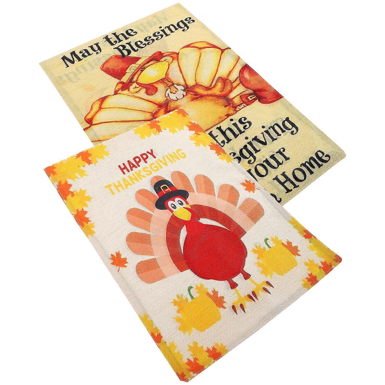 Double Sided Garden Flag Thanksgiving Turkey Pattern Backdrops Multi-Colored 47x3cm 2Pcs