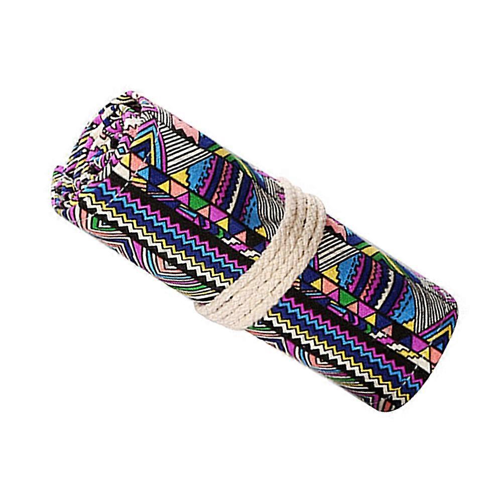 Ethnic Style Handmade Canvas Pencil Bag Roll Wrap Large Capacity Storage Organizer for Pens, Markers, Gel Pens Portable Design for Artists Students
