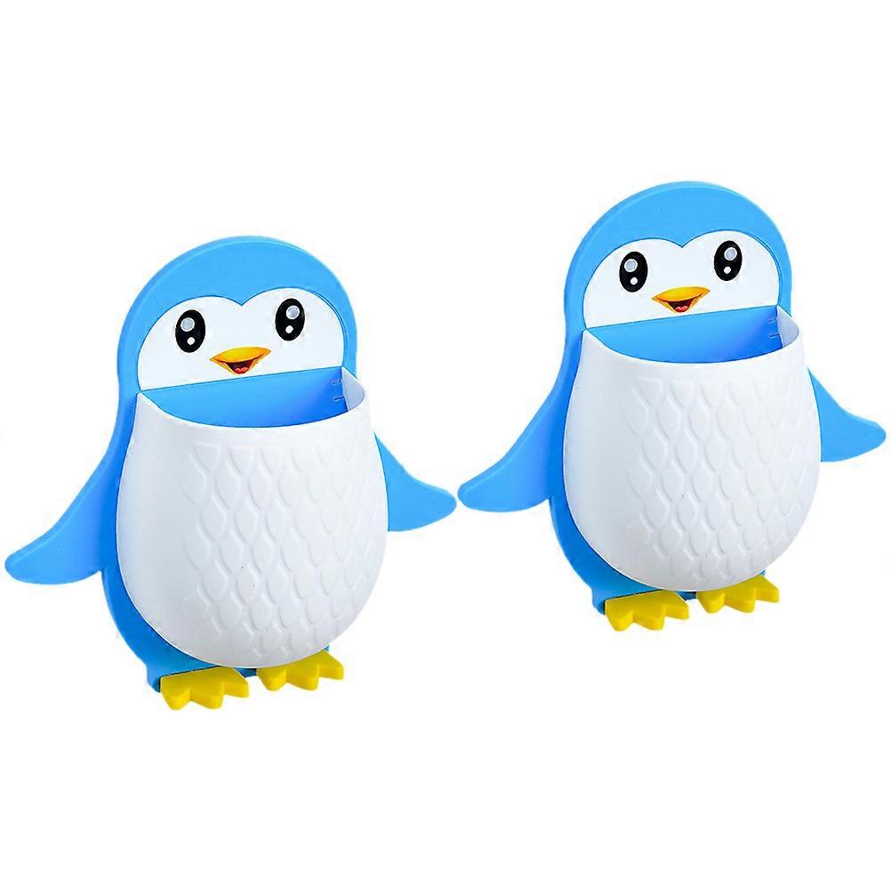 Penguin Shaped Wall Mounted Storage Organizer For Office Use Blue 20x19.5CM 2Pcs