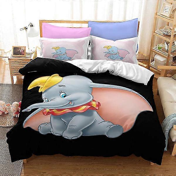 3D Digital Printing Dumbo Children Home Textile Bedding Three-Piece Set XFX4 180*200cm -ZHENV（180*200cm）