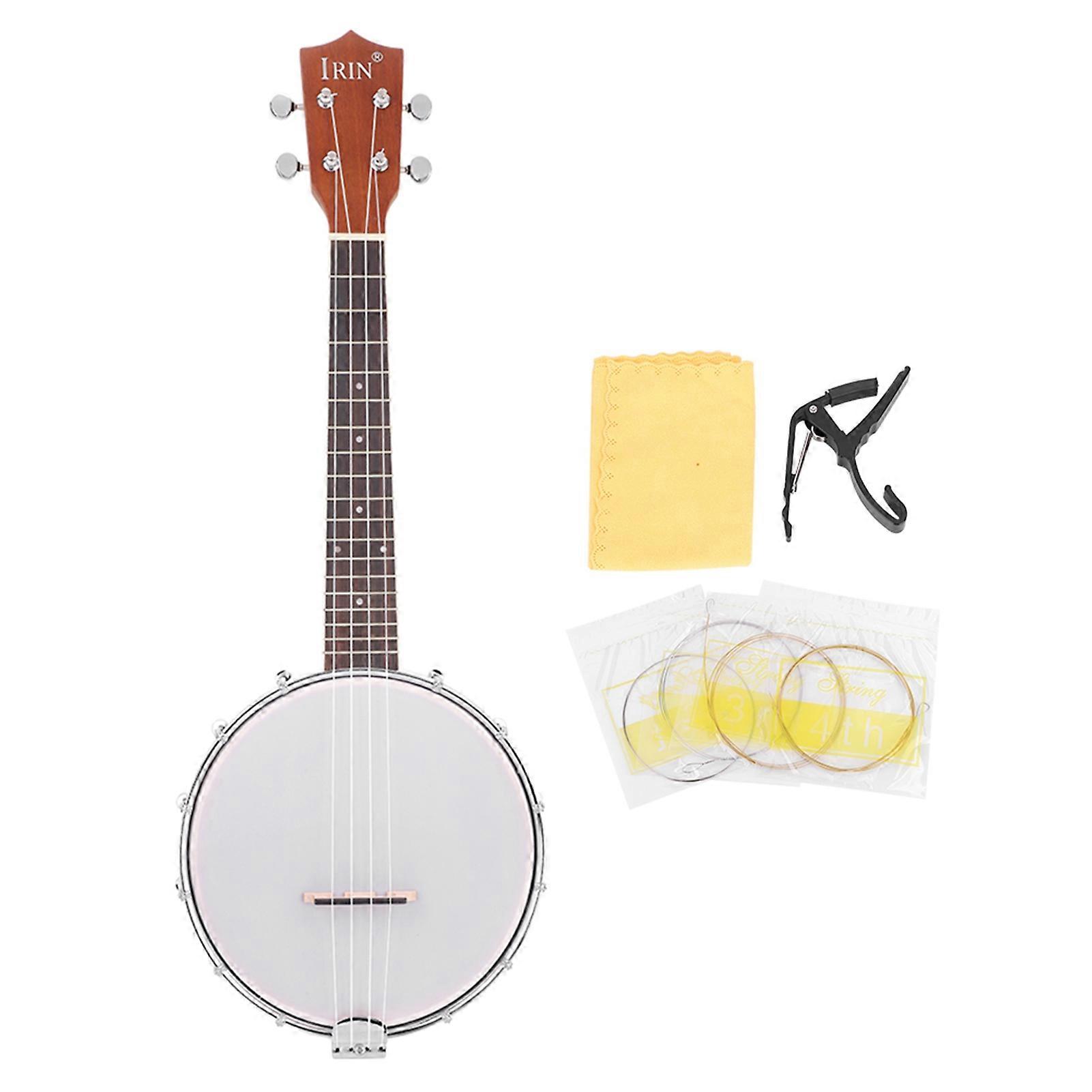 4 String Banjo Set with BJ10 Strings Capo Cleaning Polish Cloth