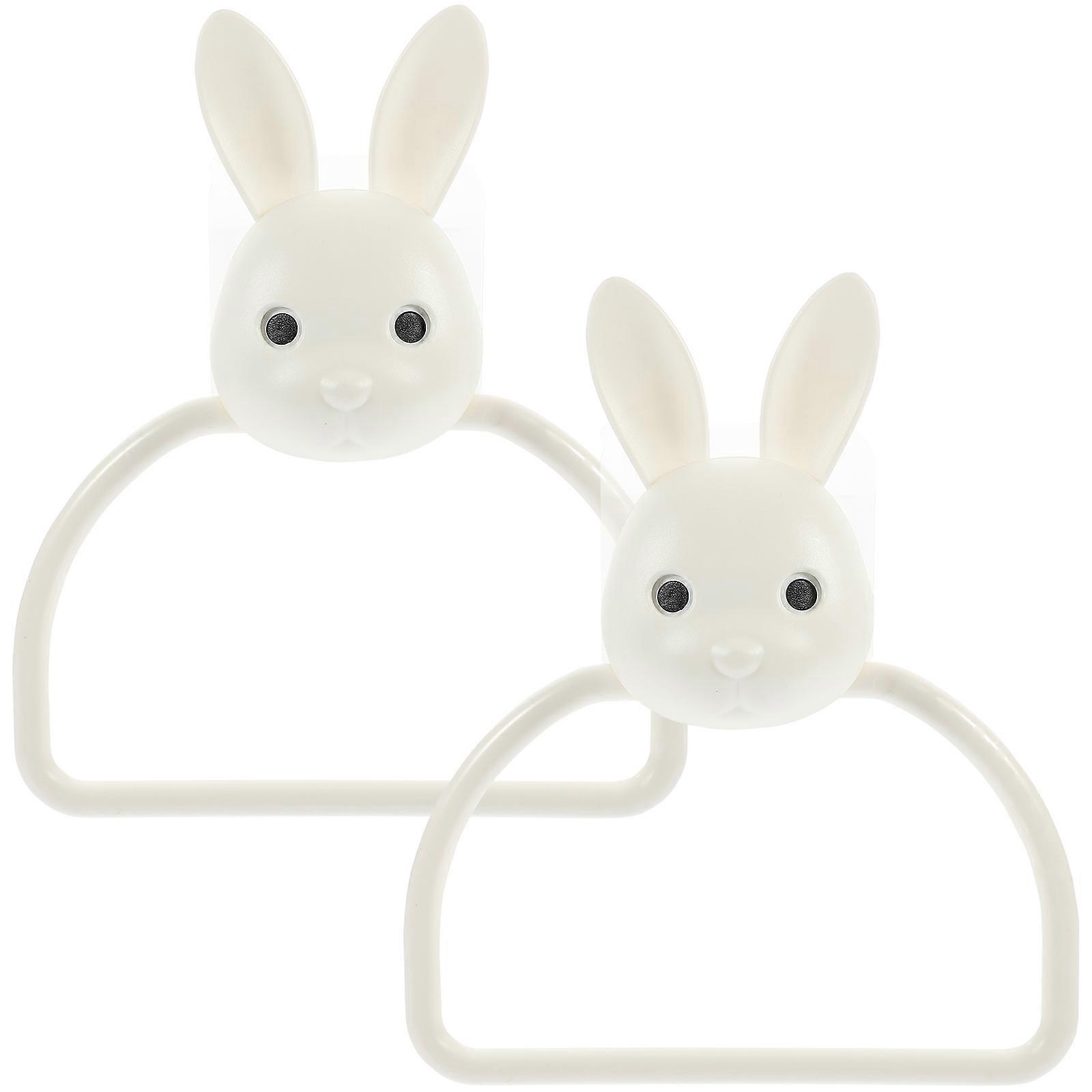 White Wallmounted Towel Ring for Storage Use Plastic 2pcs Hand Towel Rack Cartoon Design