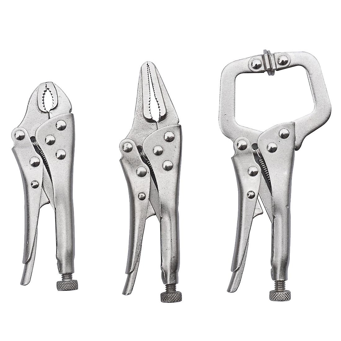3Pcs Mini Vise Locking Pliers Set 4in. Curved Jaw And 5in. Long Nose And 5 In. C Clamp Assorted Locking Welding Clamp