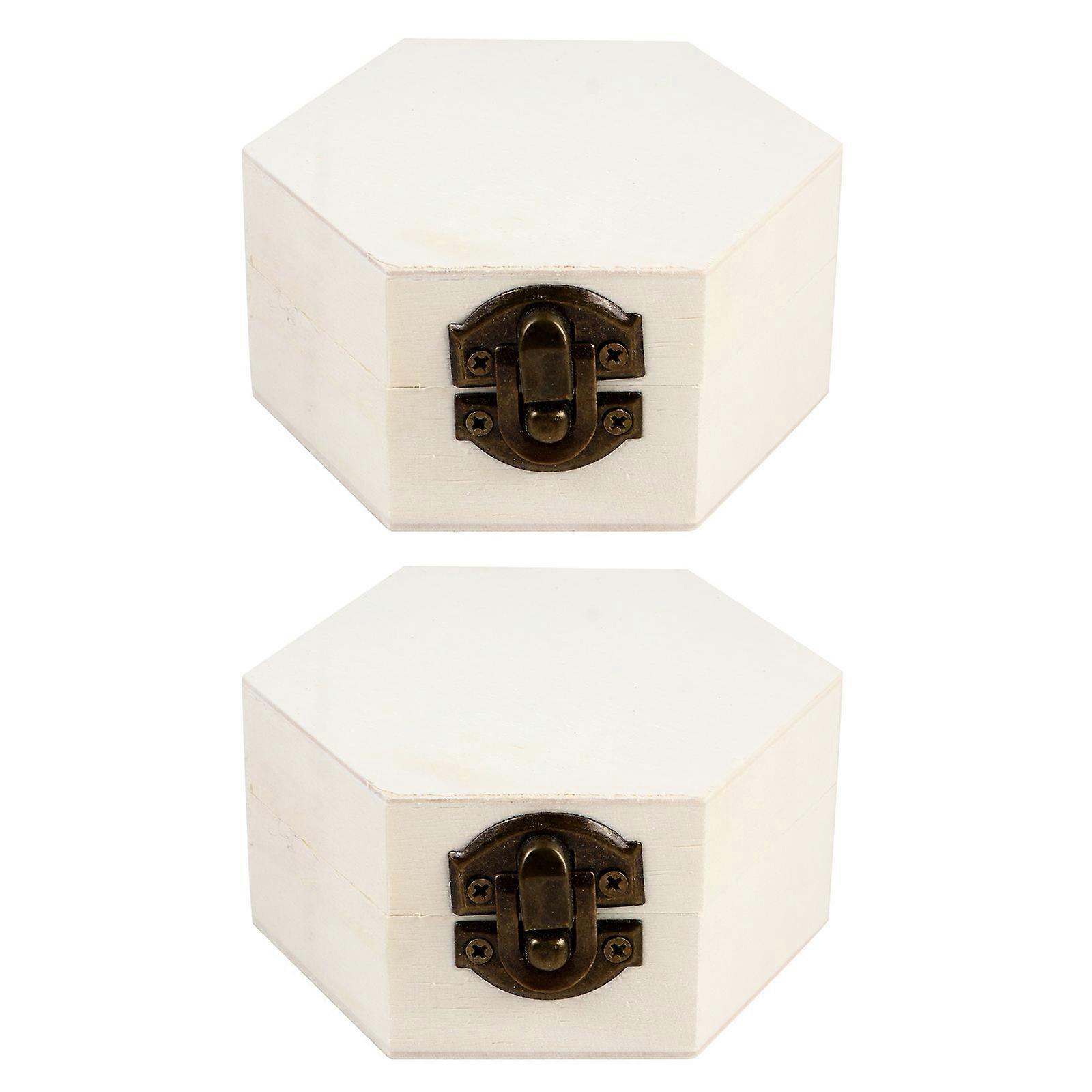 2Pcs Hexagonal Jewelry Storage Boxes Wooden Flower Packing Boxes