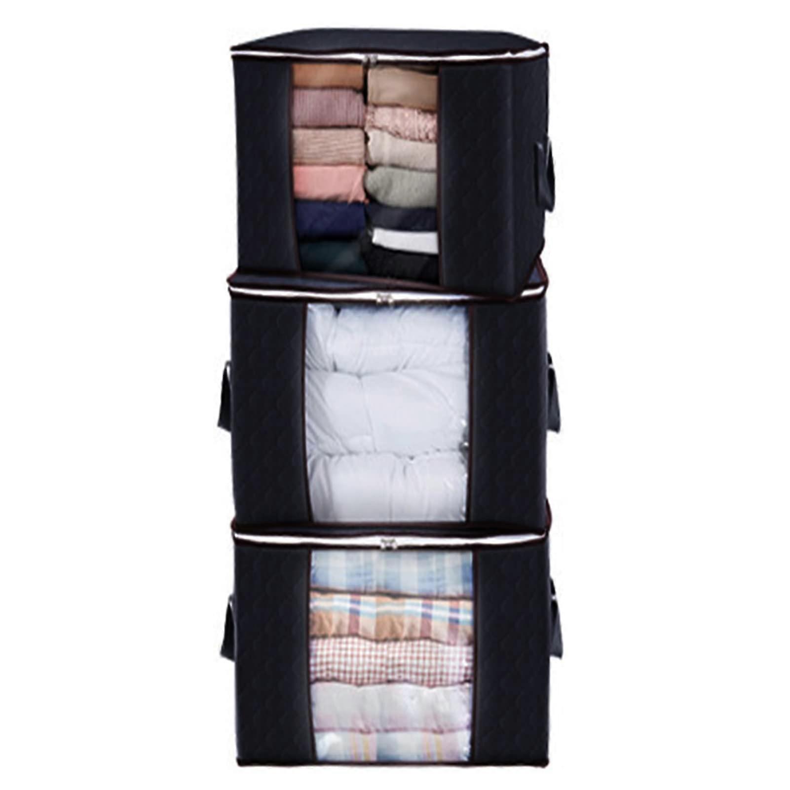 3 large, foldable laundry bags with handles, zipper, and transparent vertical viewing window, black, 3 pieces (thickened)