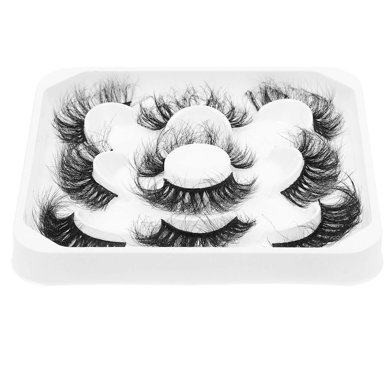 Black Fiber False Eyelash Extensions for Makeup with Adhesive 5 Pairs