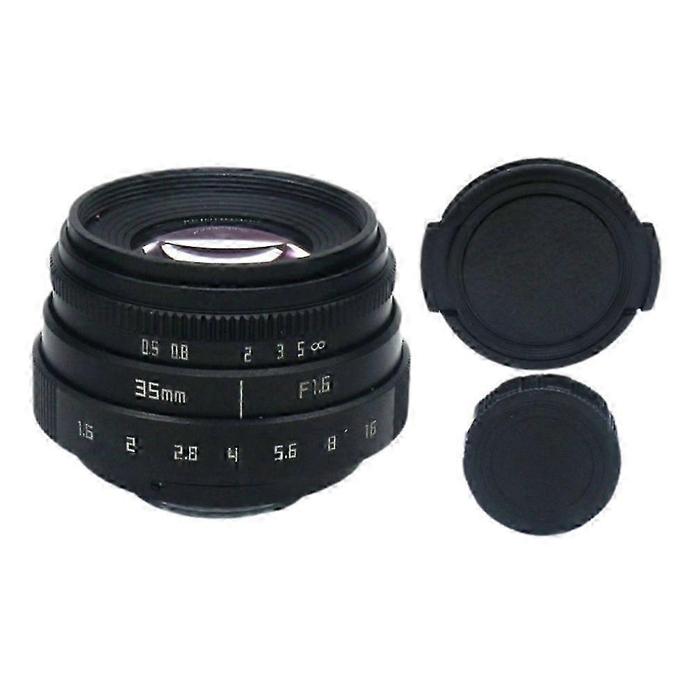 35mm F1.6 Camera Lens Large Aperture Manual Fixed Portrait Camera Lens for C-Mount Cameras Accessory Black