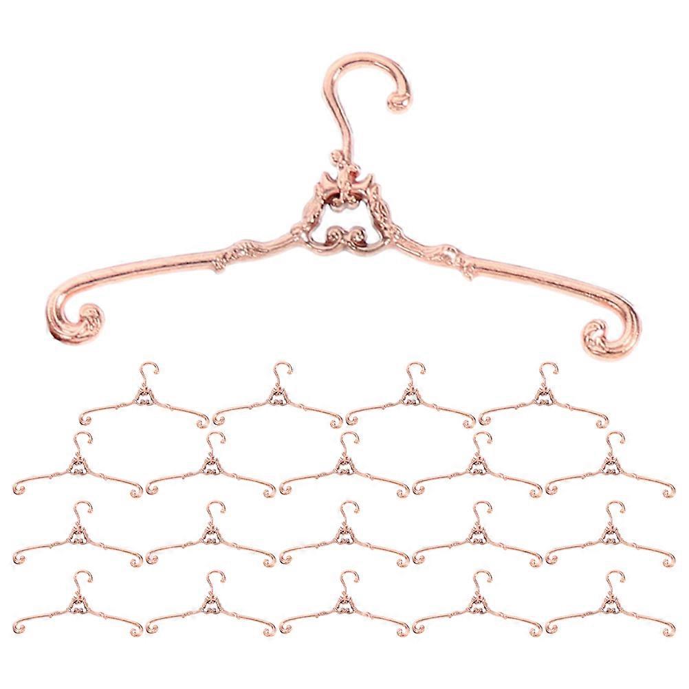 20pcs Mini Doll Clothes Hangers with Vintage Design for Dollhouse in Rose Gold Alloy Color Ideal