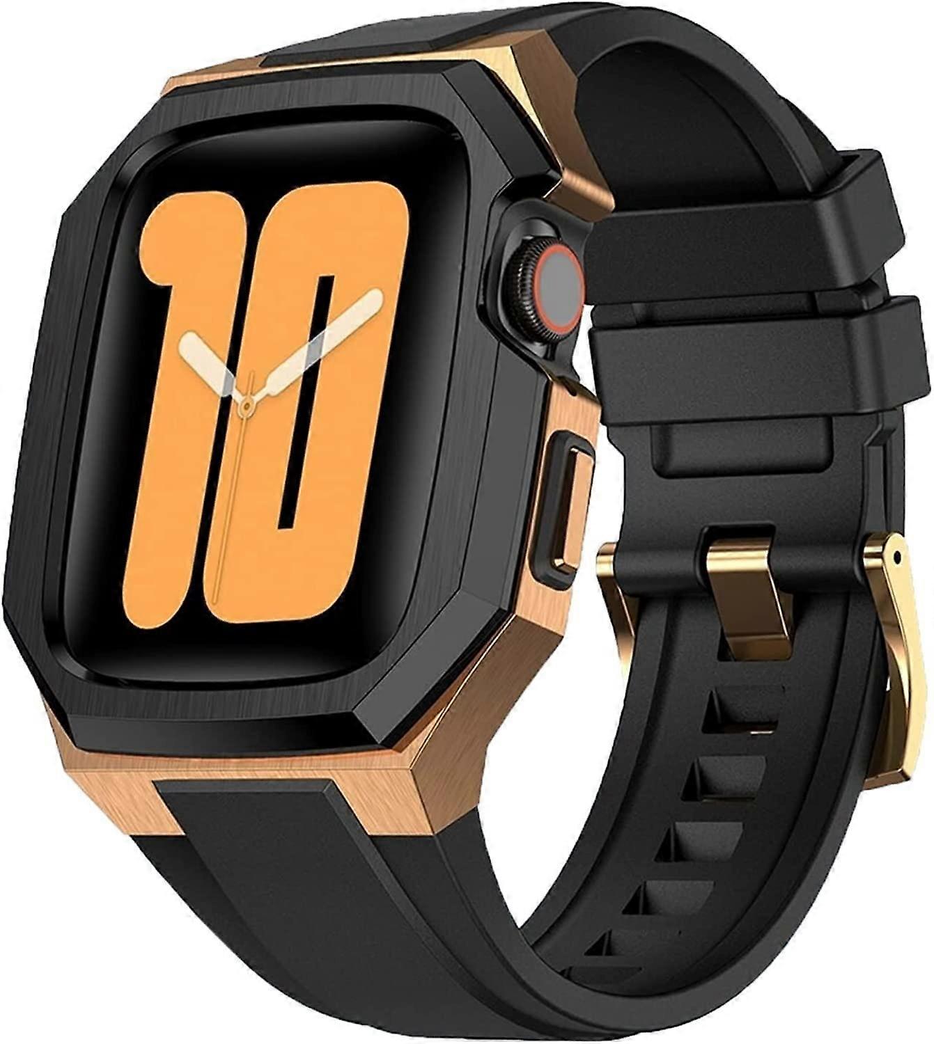 Mod Kit Stainless Steel Case for Apple Watch Series 8 & 7 45mm/44mm With Fluororubber Replacement Band