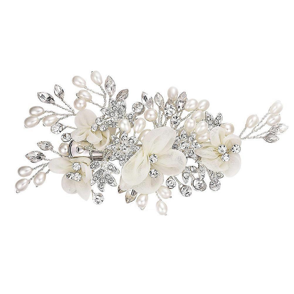 مشابك شعر زفاف بيضاء أنيقة مع زهور اللؤلؤ لتزيين الزفاف والمناسبات الخاصة 2.5 بوصة