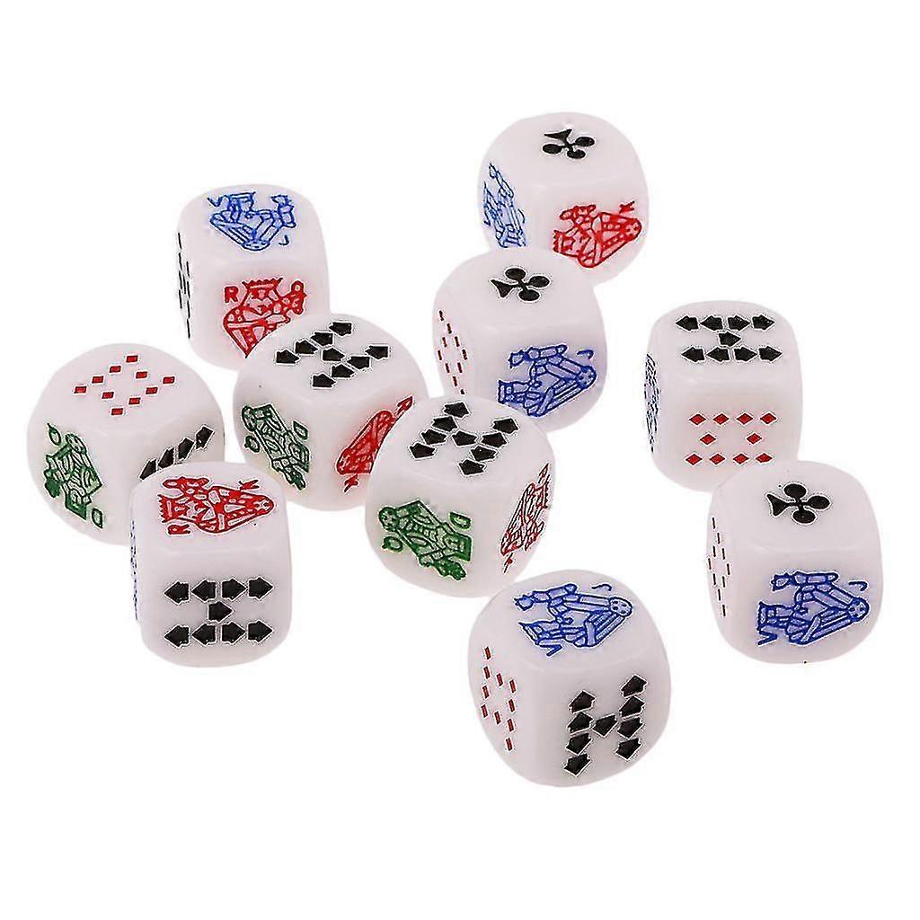Set de 10 Queen Jack 16mm acrilic Poker Gaming Card Game Dices D6 Dice