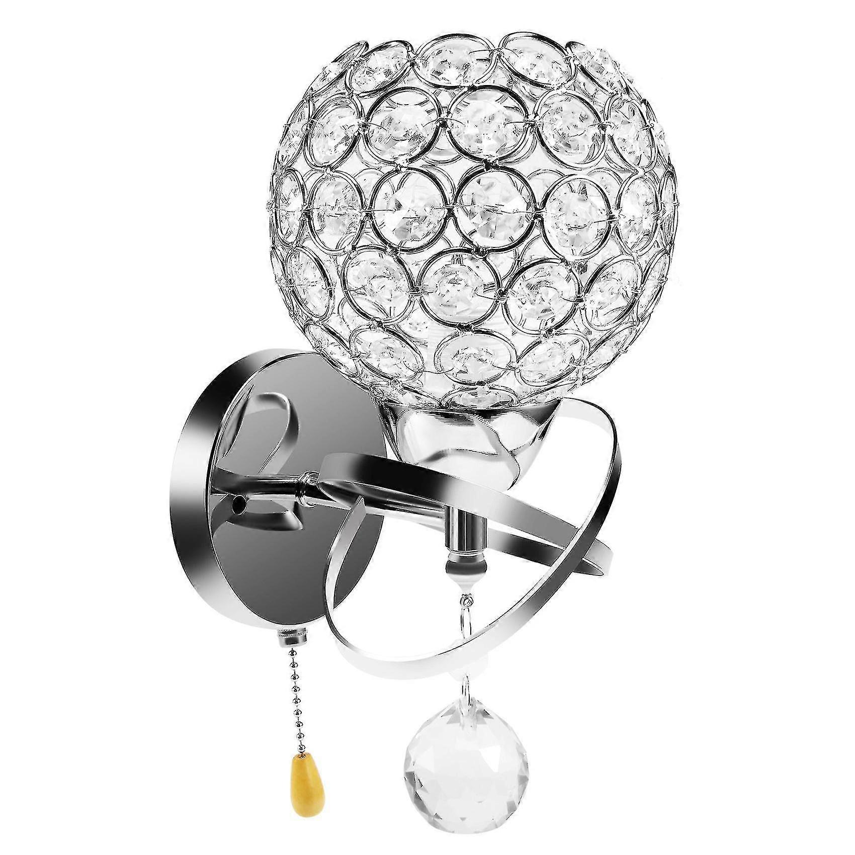 LED Crystal Wall Lamp, Silver, E14 Socket, With Switch Pull Cord
