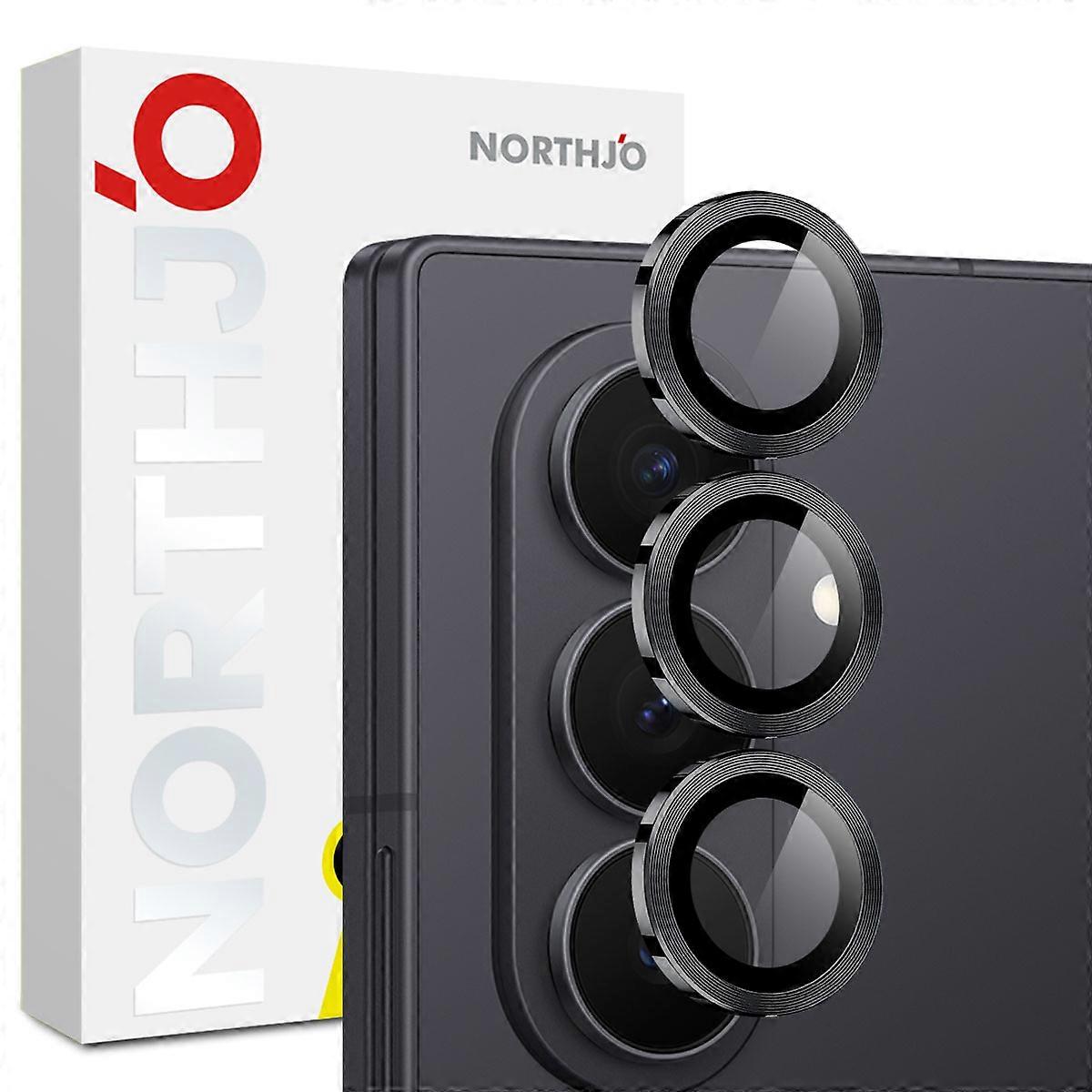 TKdaddy NORTHJO 1セットSamsung Galaxy Z Fold7 5G強化ガラスカメラレンズフィルムCD静脈メタルリングレンズガードブラック