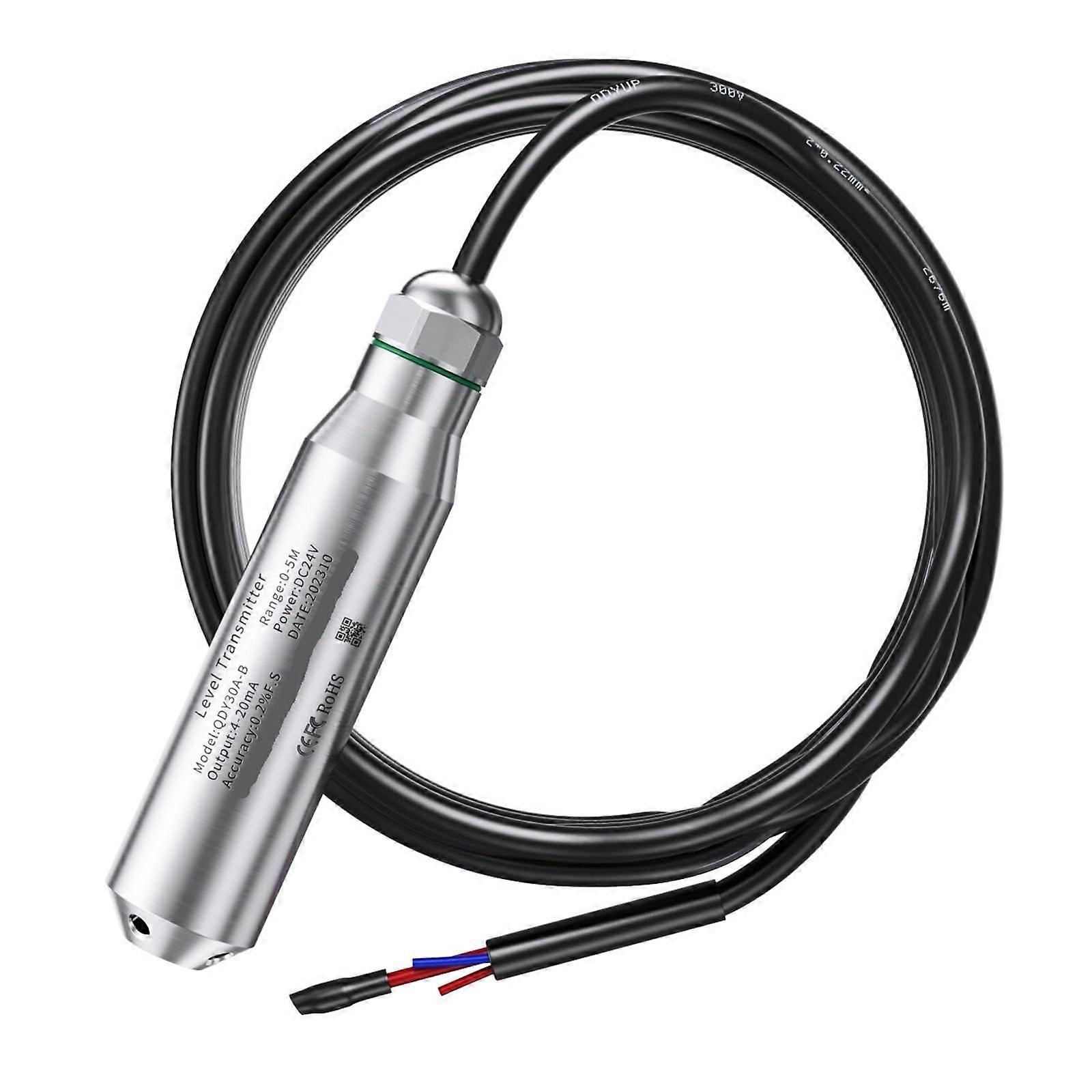 Water Liquid Level Sensor 1236VDC Level Transmitter Input Type Measurement 420mA 05V 010V RS485 05M Range (RS485 Output, 2m Range, 2m Cable)