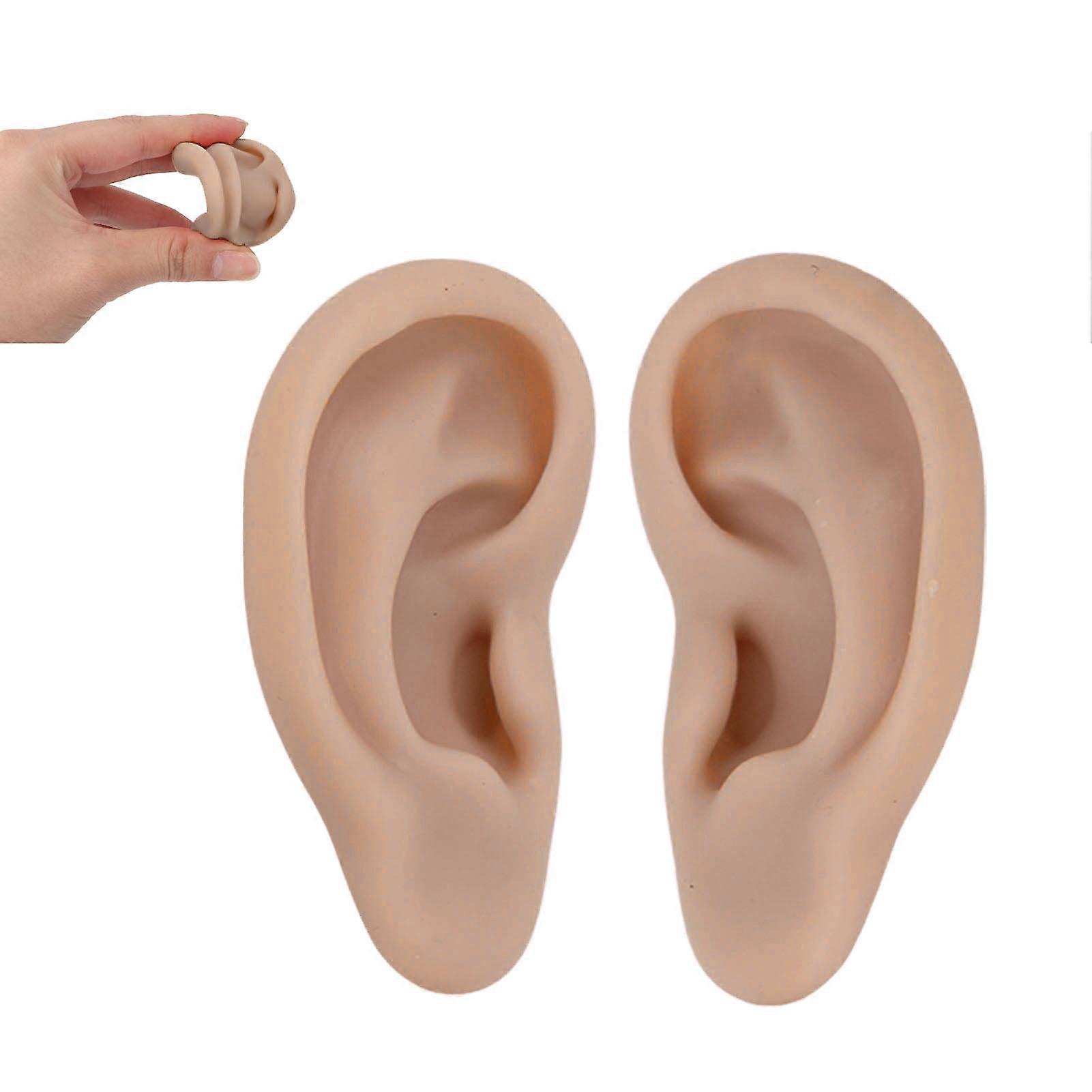1 Pair Silicone Ear Model Soft Flexible Simulation Ear Model for Earrings Display Ear Piercing Exercise Deep Skin Color