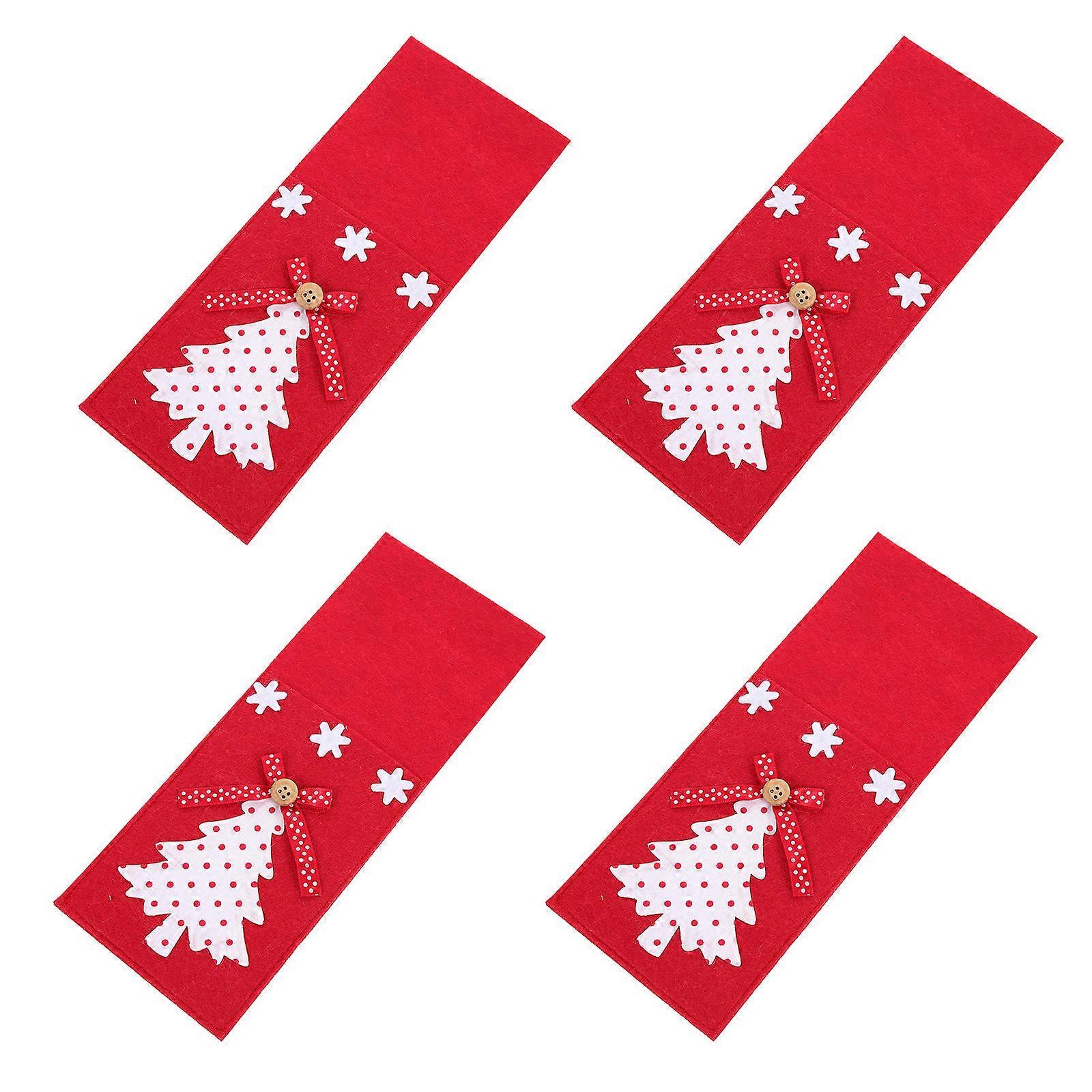 4Pcs Lovely Tableware Pouch For Christmas Party Supplies Designed For Tableware Storage In Festive Red Color