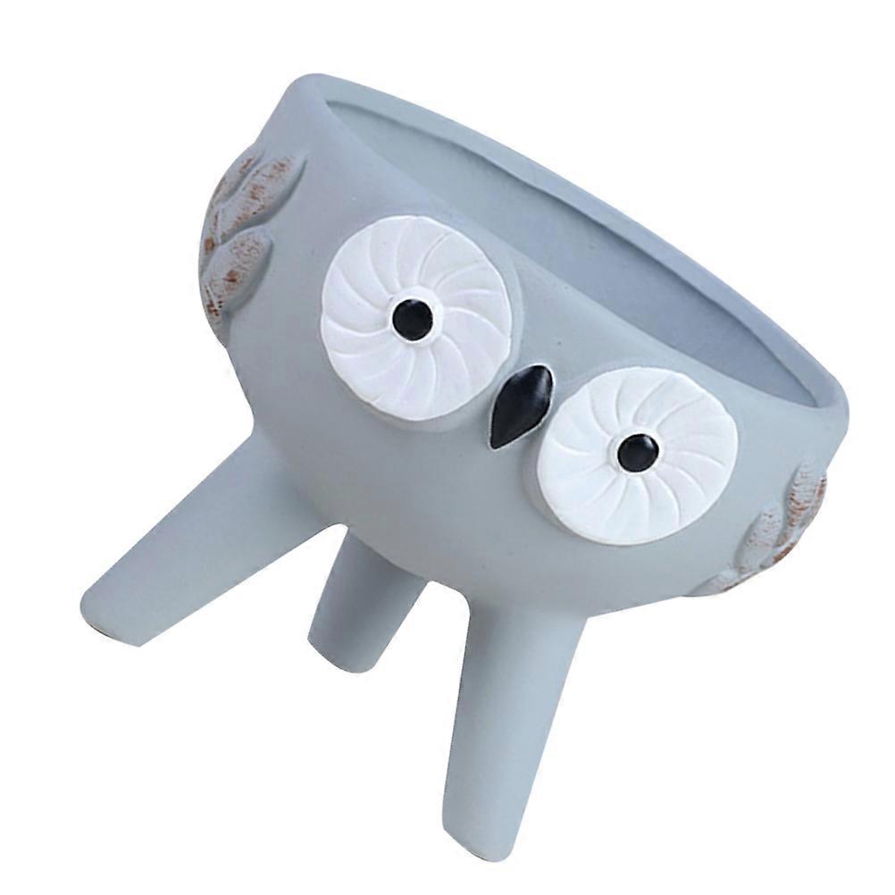 Creative Flower Pot With Owl Decoration For Garden And Bookshelf Grey Size Small 1Set