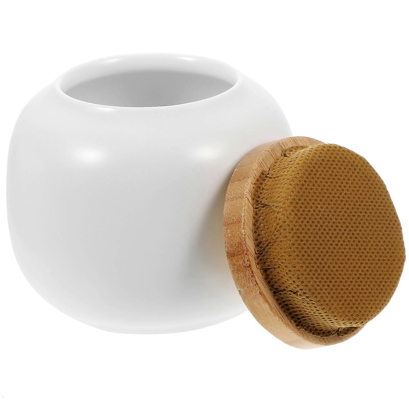 Ceramic Food Jar with Bamboo Lid for Home Use Sealed Storage Container 1 Piece White