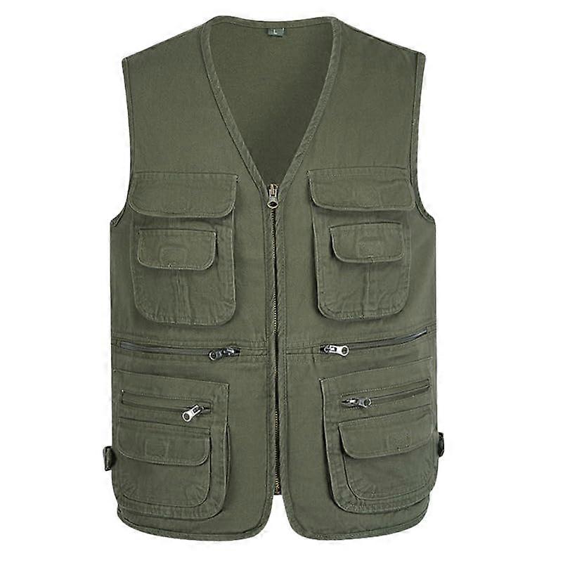 Men's Spring Autumn MultiPocket Utility Vest Loose Cut Plus Size Versatile Wearable Abrasion Resistant EN8 Zip XXL