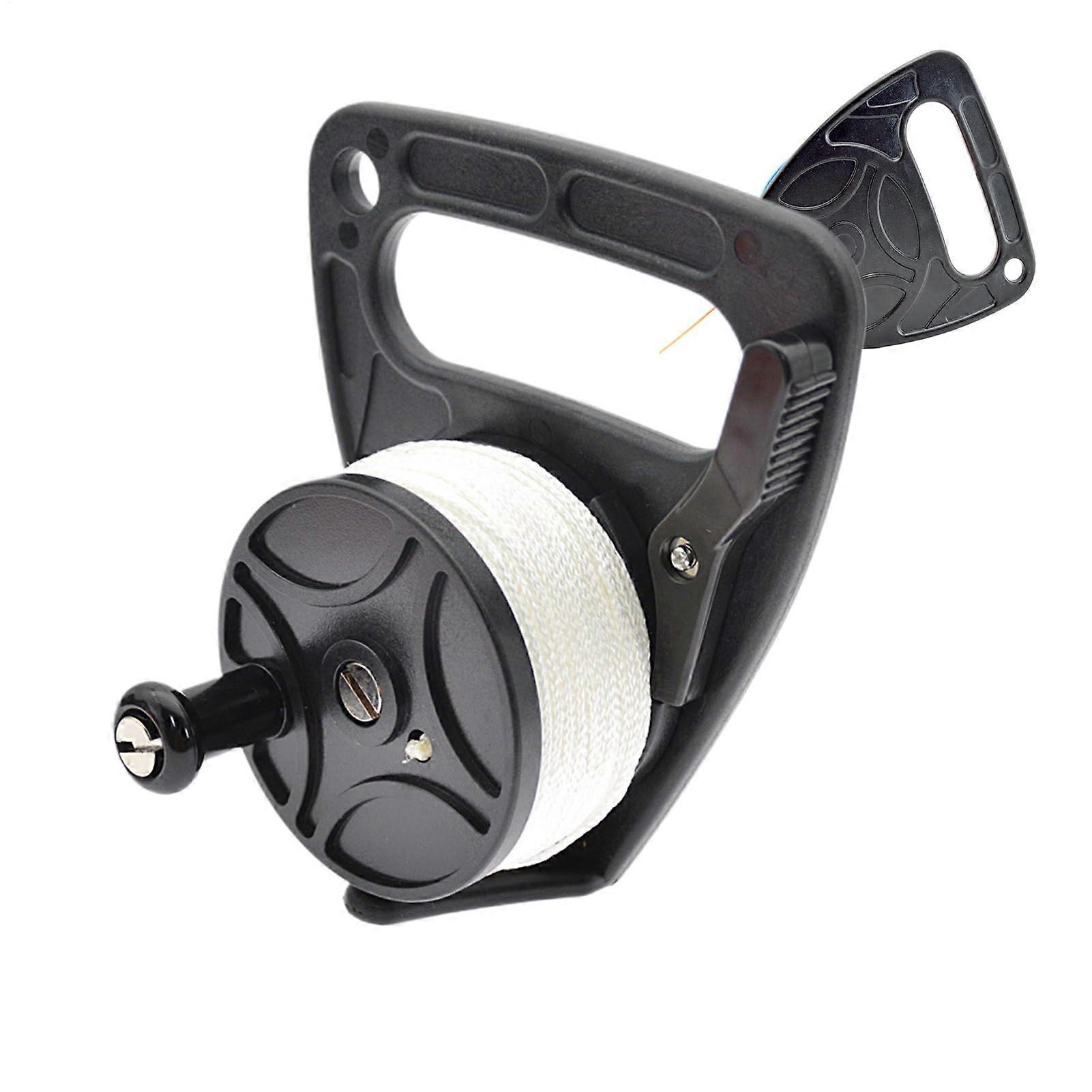 Diving Reel Compact Scuba Kayak Reel With High-Visibility Retractable Cord 150 Ft Ratchet Dive Finger Spool Black