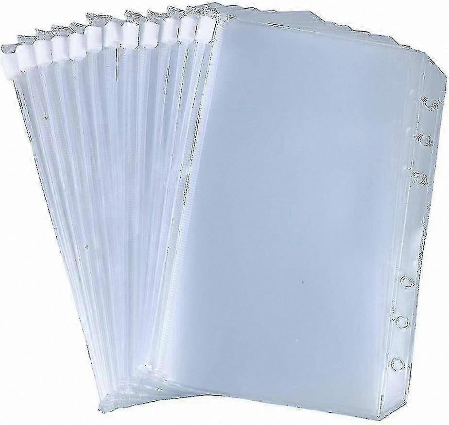 A5/A6 Binder Pockets - 12 Pack, 6-Hole Zip Folders for 6-Ring Notebooks, PVC Document Bags, Waterproof Loose Leaf Storage Solution