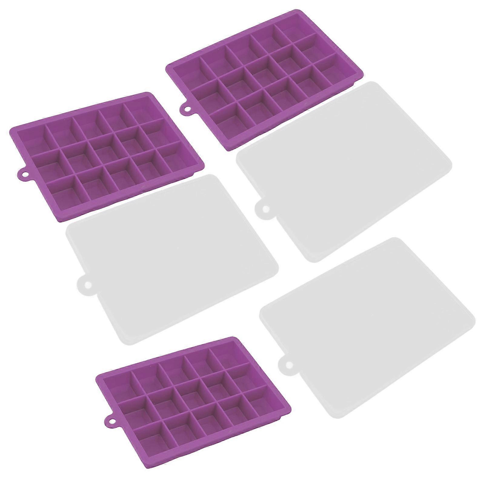 Silicone Ice Cube Mold, Stackable, Dishwasher Safe, 15-Grid Ice Tray with Removable Lid for Home Bar, 3 Pack