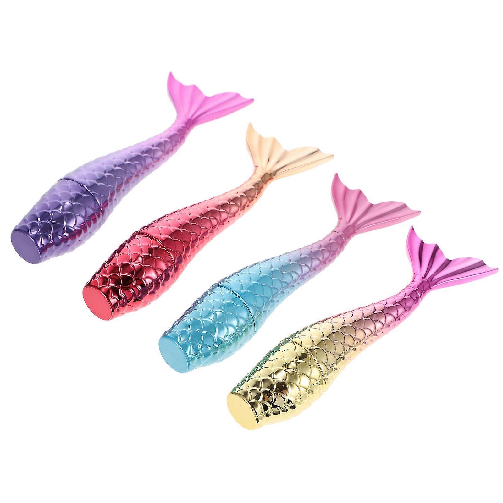 Lip Gloss Tube Mermaid Shape Cosmetic Containers Assorted Color Plastic for Daily Use 4Pcs