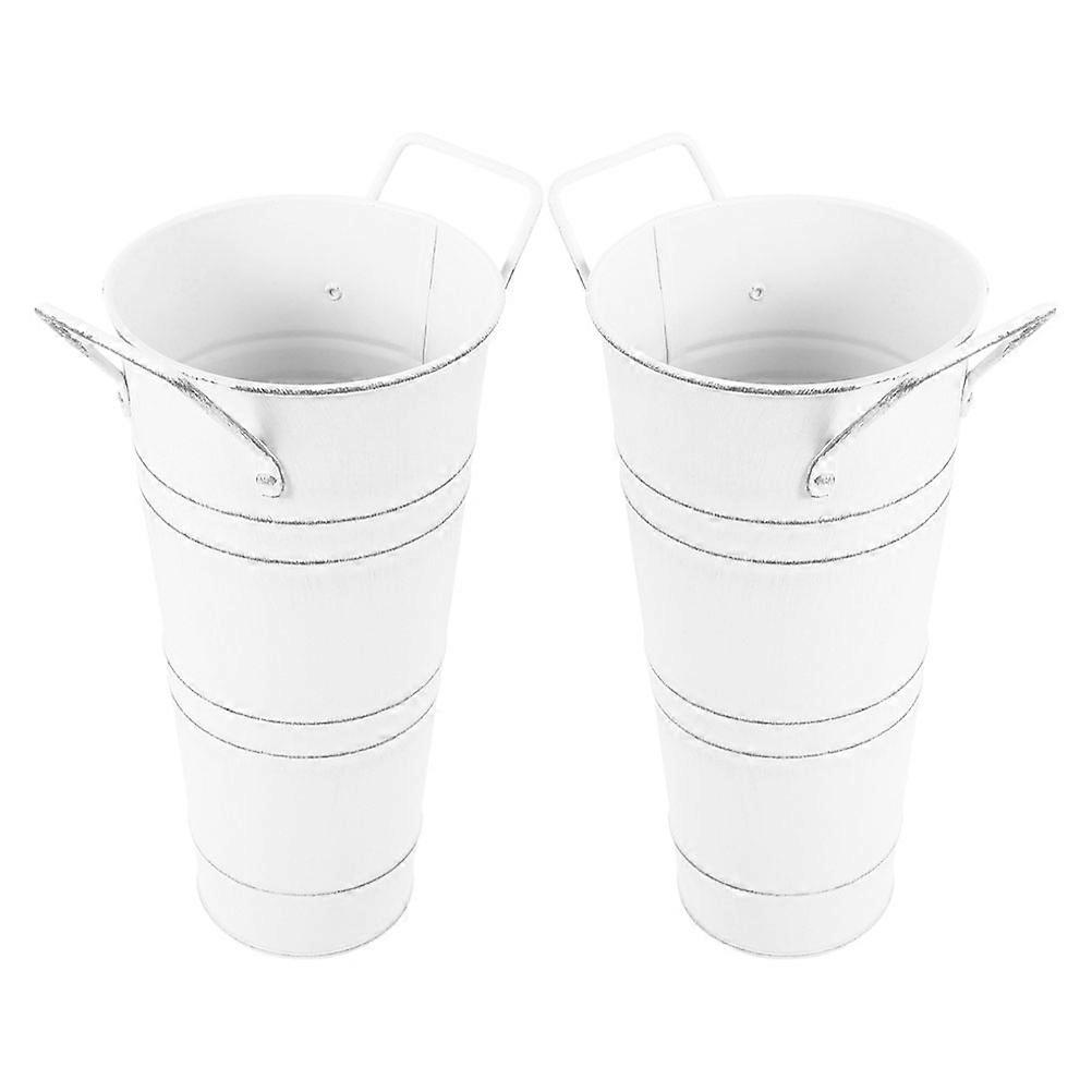 2pcs Rustic Metal Flower Buckets with Handles for Fresh and Dried Flowers Farmhouse Decor Iron Arrangement Containers
