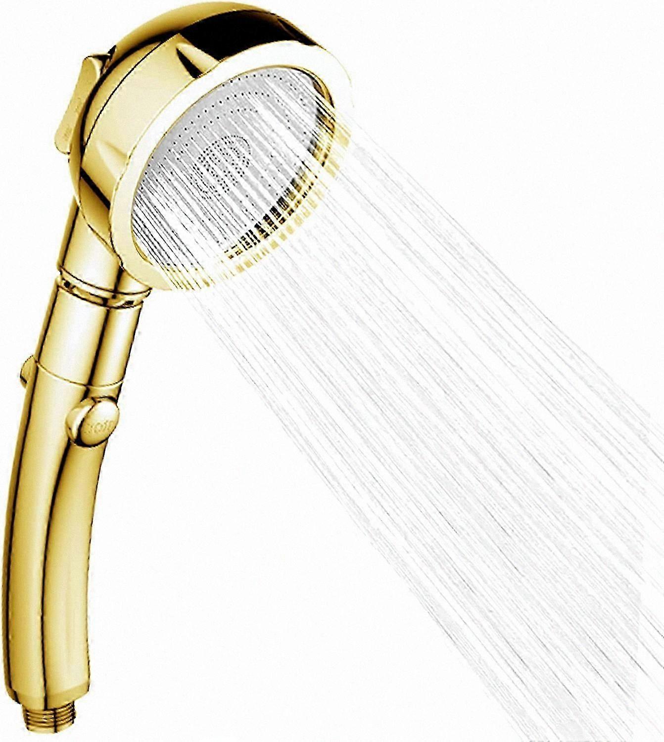 Chrome Gold Handheld Shower Head with 3 Function Modes High Pressure Water Saving Universal Shower Head Stainless Steel Finish