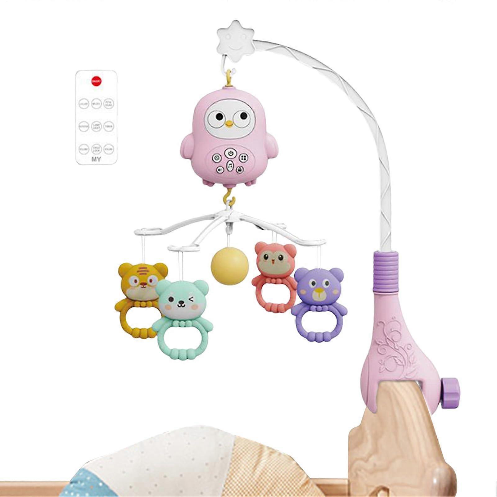 Soothing Bed Revolving Shelf – Adjustable Bell Hanger for Nursery Rattle Holder, Music Bar Attachment in Pink