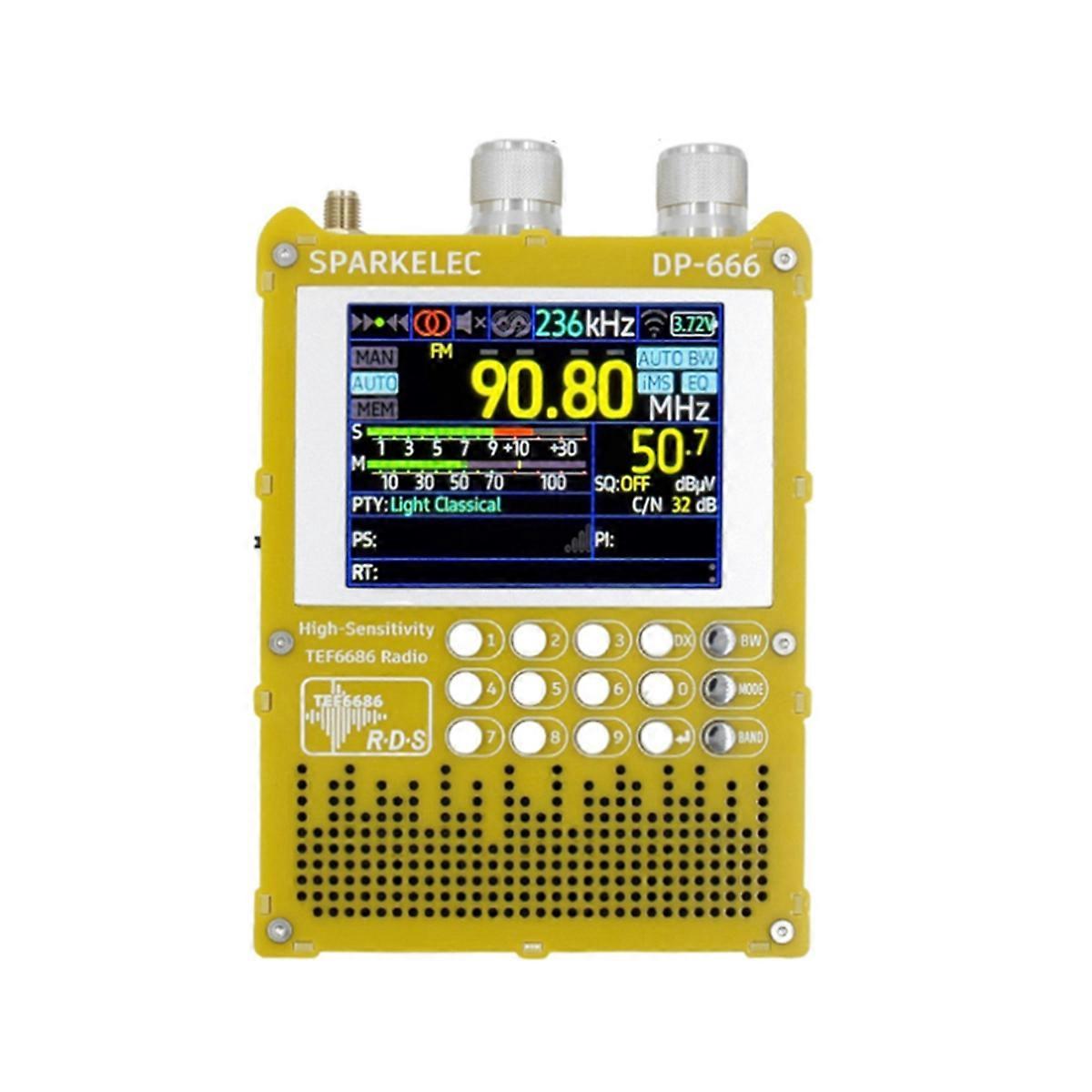 DP-666 TEF6686 Full Band Radio 2.8-Inch IPS Touch Screen High Sensitivity Receiver Full Band FM LW MW SW Radio Yellow