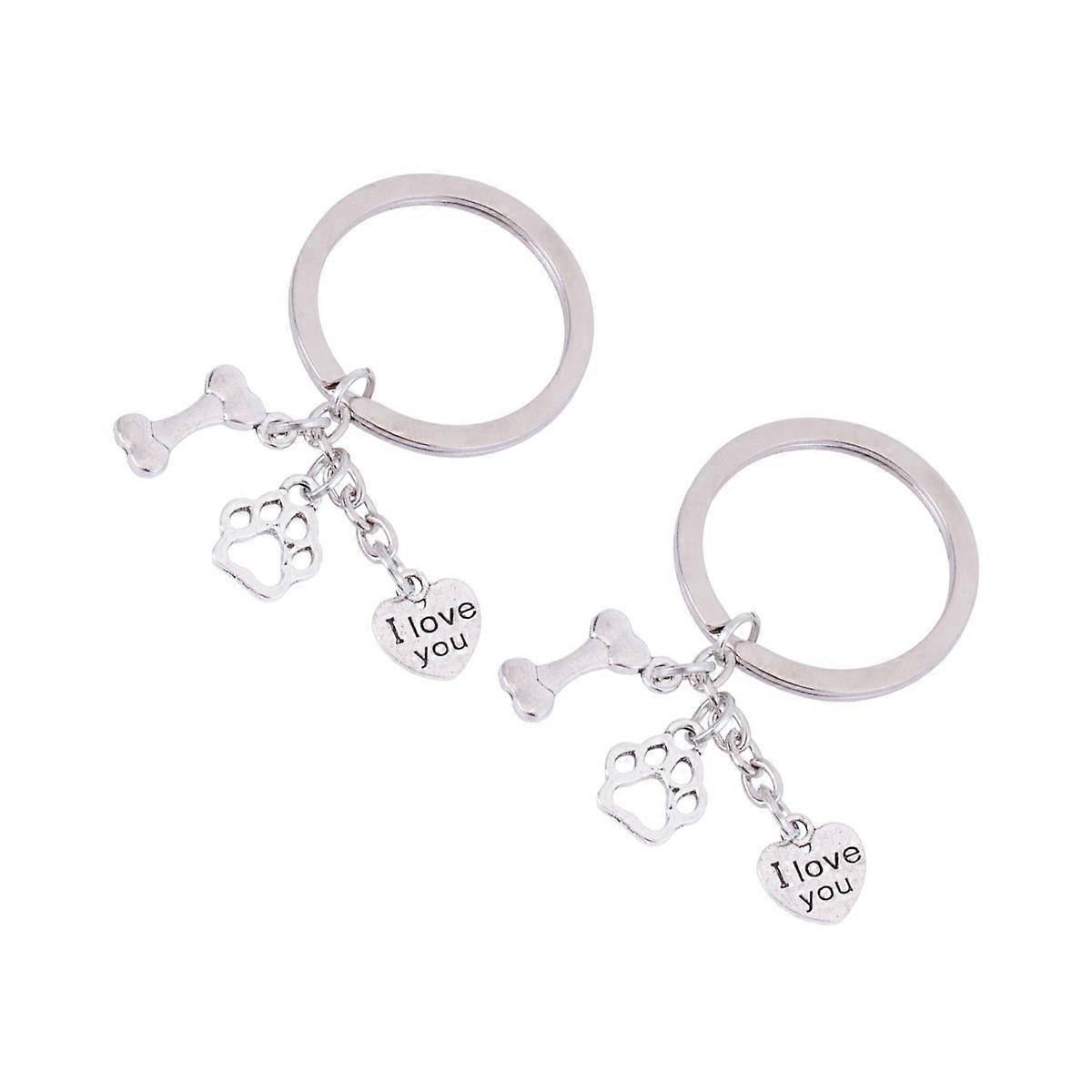 Silver Metal Dog Paw Keychains Creative Key Holder for Decoration Unique Design and Durable Use 2pcs