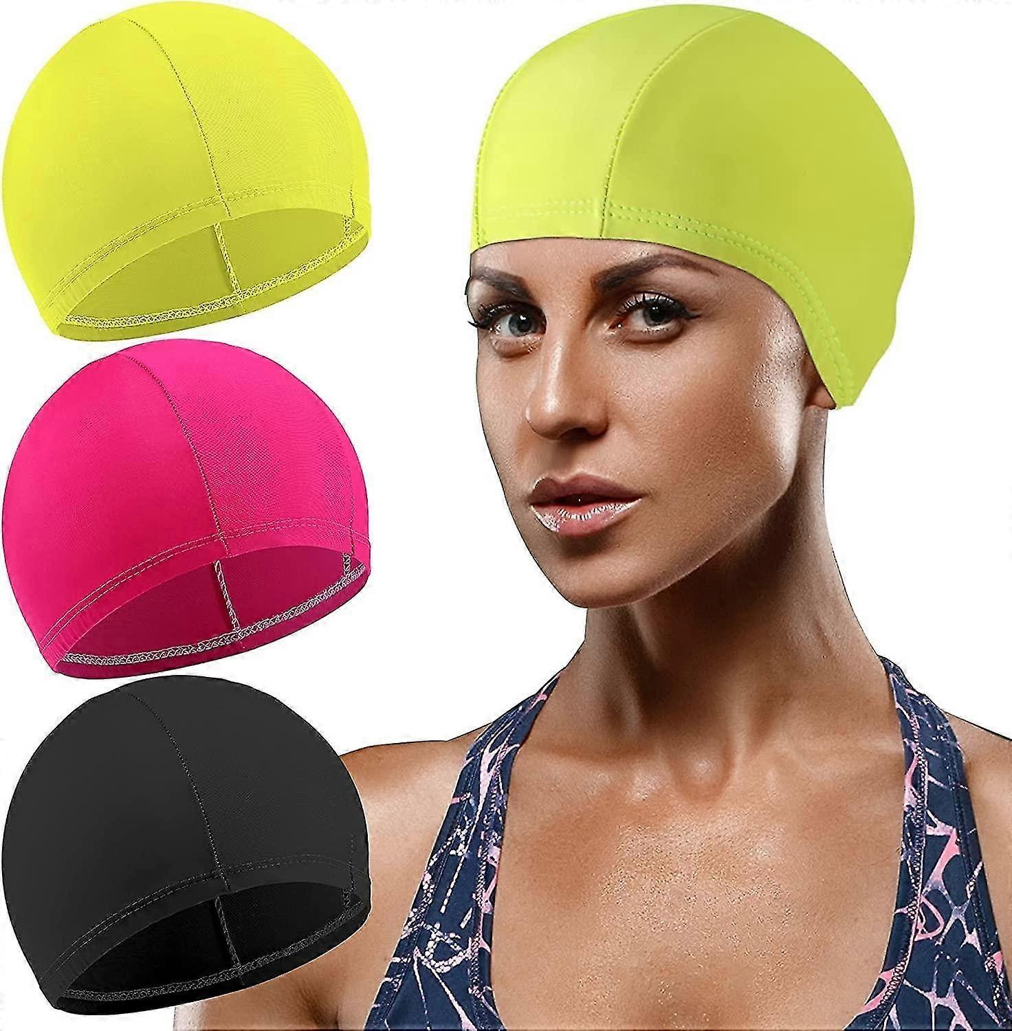 3 Pieces Elastic Swimming Caps Comfortable Cloth Swim Cap Unisex Swim Cap Non-Slip Swimming Cap for
