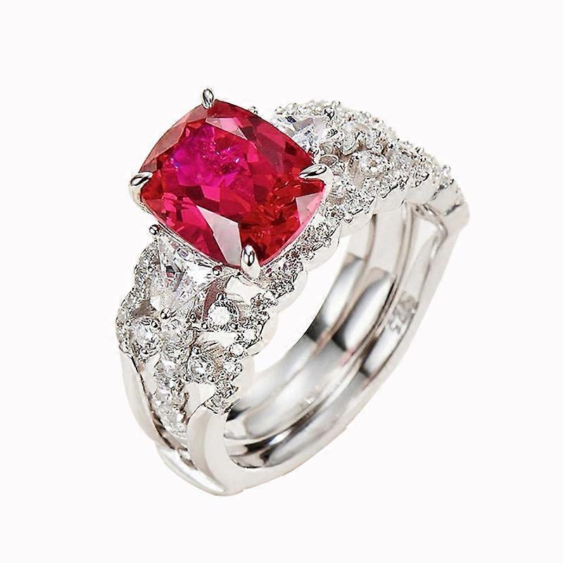 S925 Sterling Silver Cushion Cut Lab-Grown Ruby Solitaire Split-Shank Ring, Two Detachable Styles for Layering — Anniversary Gift,13