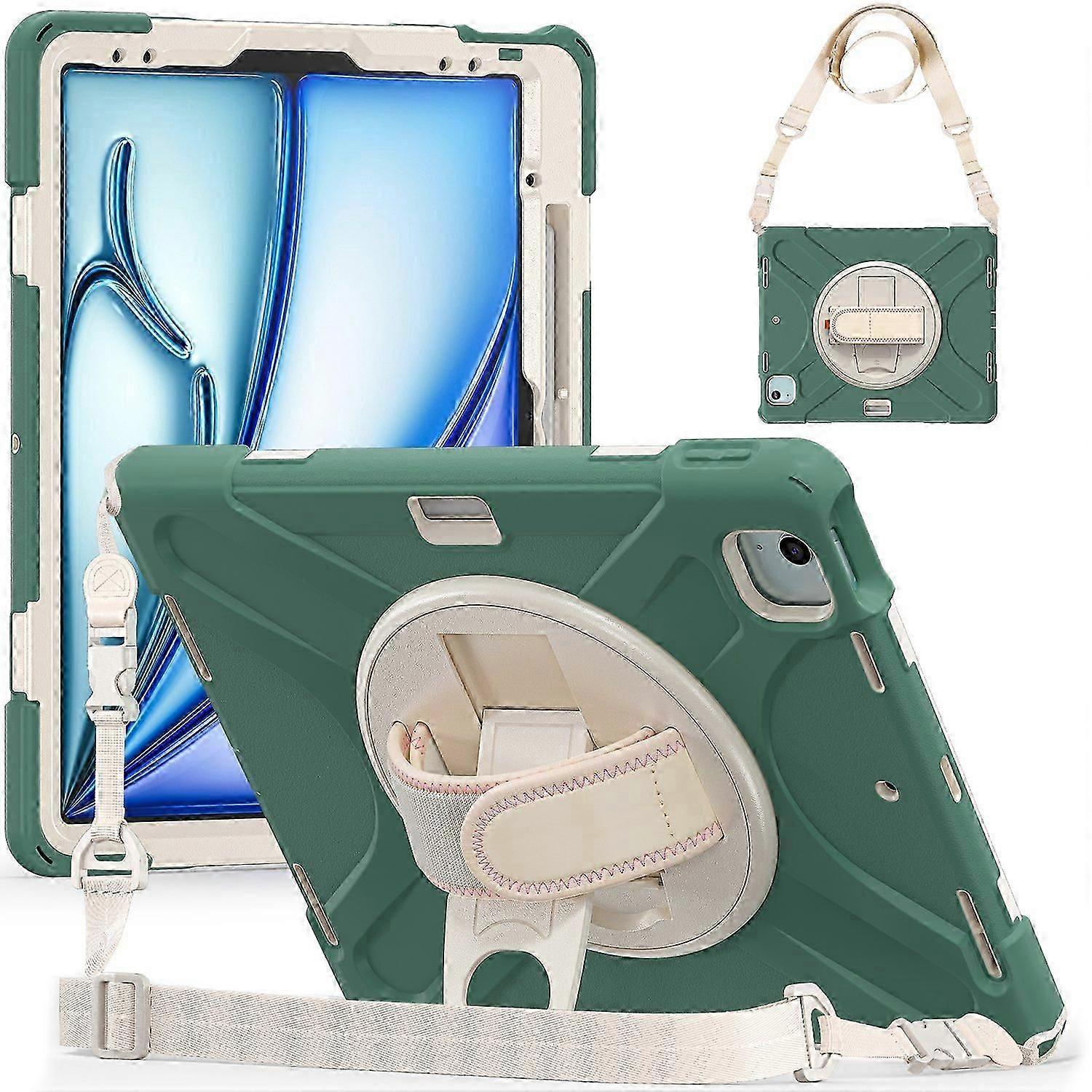 For iPad Air 13 (2025)/(2024) Kickstand Case TPU+PC+Silicone Tablet Cover with Shoulder Strap