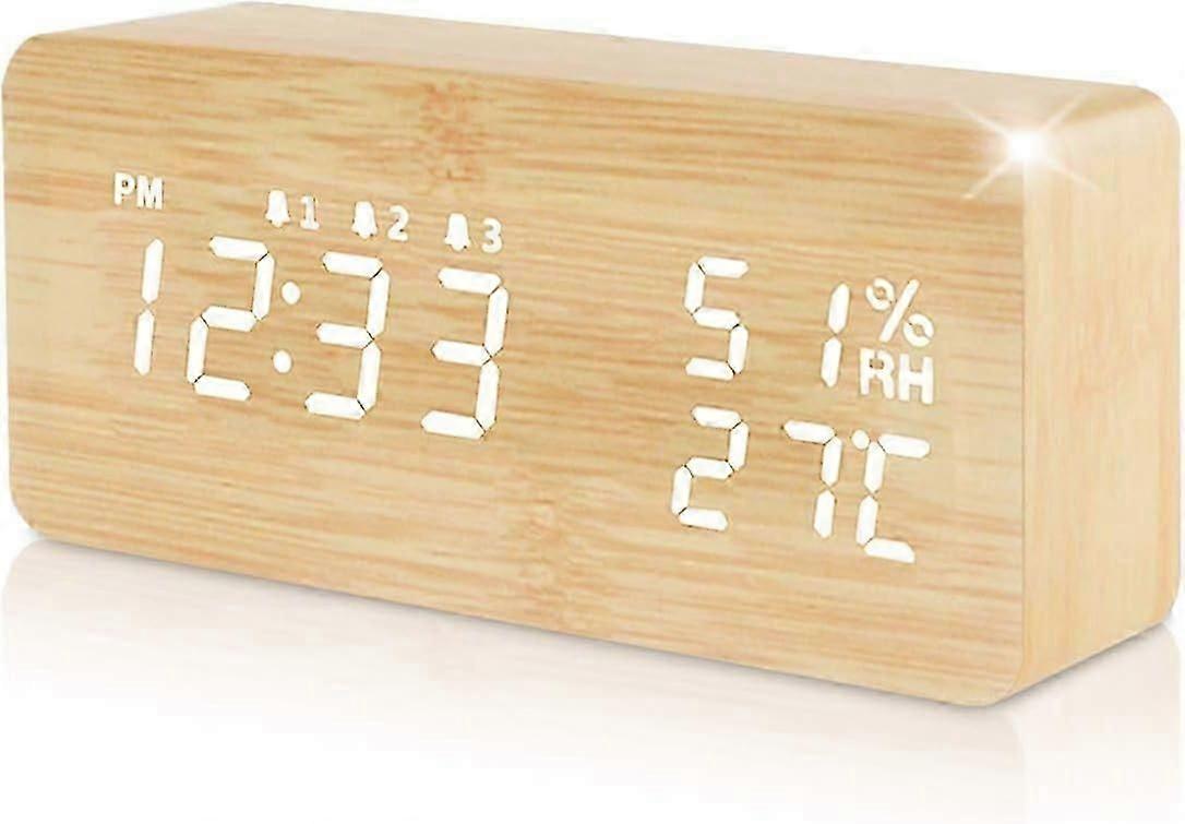 Sveglia a LED in legno digitale con display della temperatura 12cm