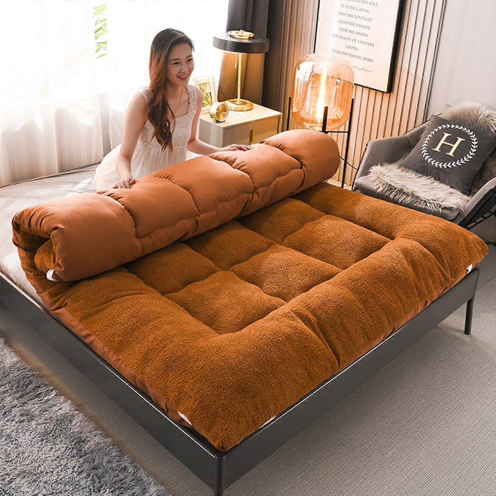 Japanese Futon Mattress Lamb Cashmere And Natural Soybean Fiber Foldable Plush Topper 180x200cm Color 33 For Adults