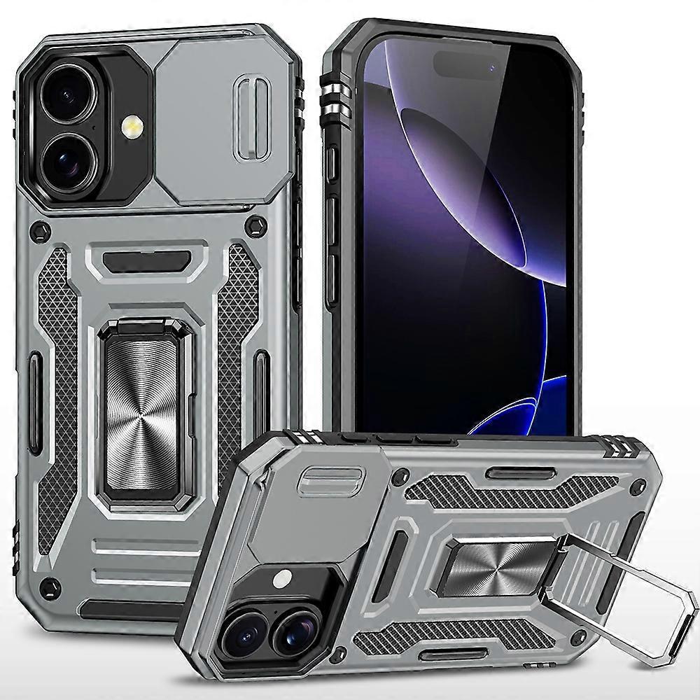 For iPhone 17 Case Kickstand Slide Lens Lid PC+TPU Drop - Grey