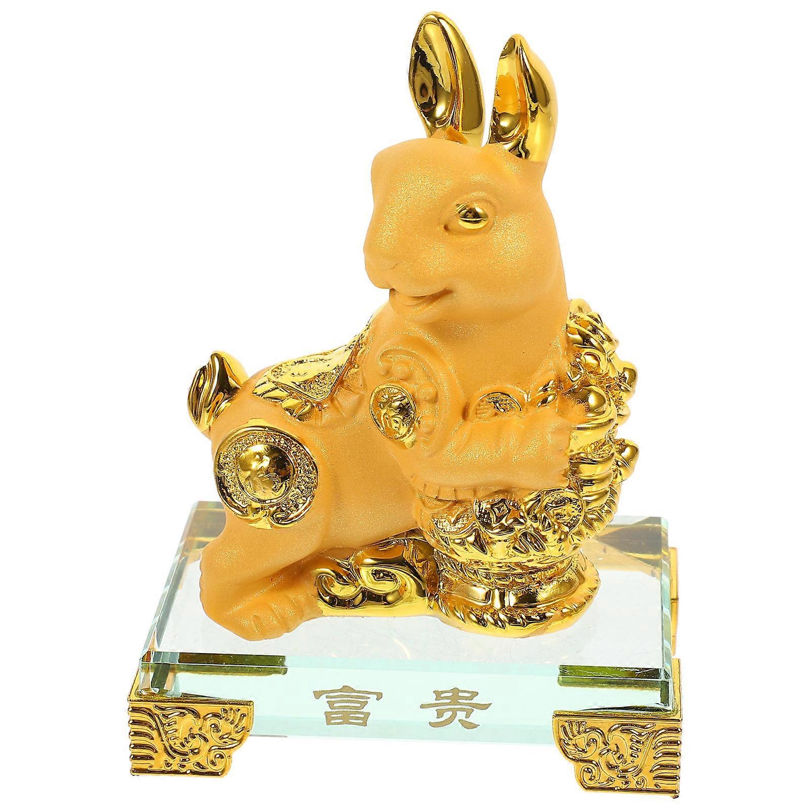 Golden Bunny Figurine Decoration 2Pcs Desktop Rabbit Statue Set