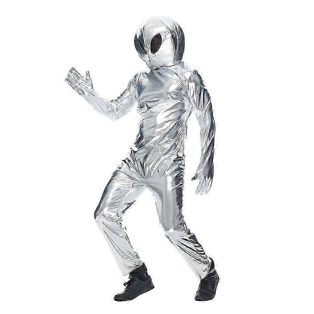 UFOエイリアンコスプレコスチューム宇宙飛行士シルバージャンプスーツハロウィーンカーニバルパーティーコスチューム男性女性用