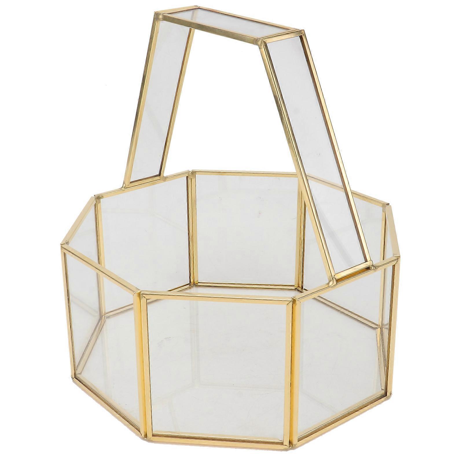 Glass Jewelry Display Square Box Wedding Event Villa Use Transparent Glass Brass 1Set